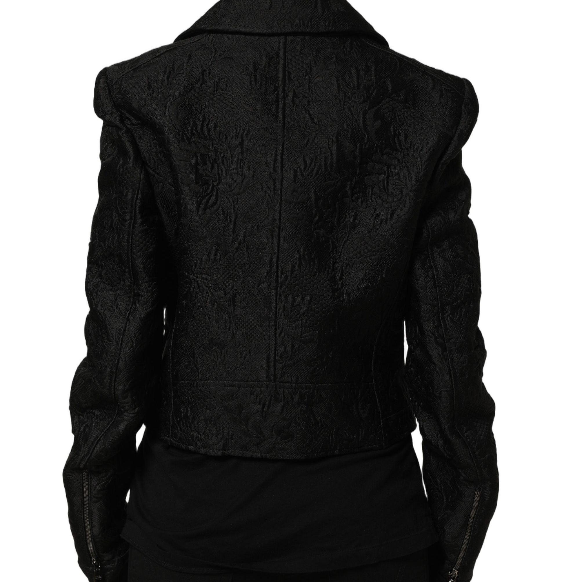 Dolce & Gabbana Black Floral Brocade Biker Blouson Jacket
