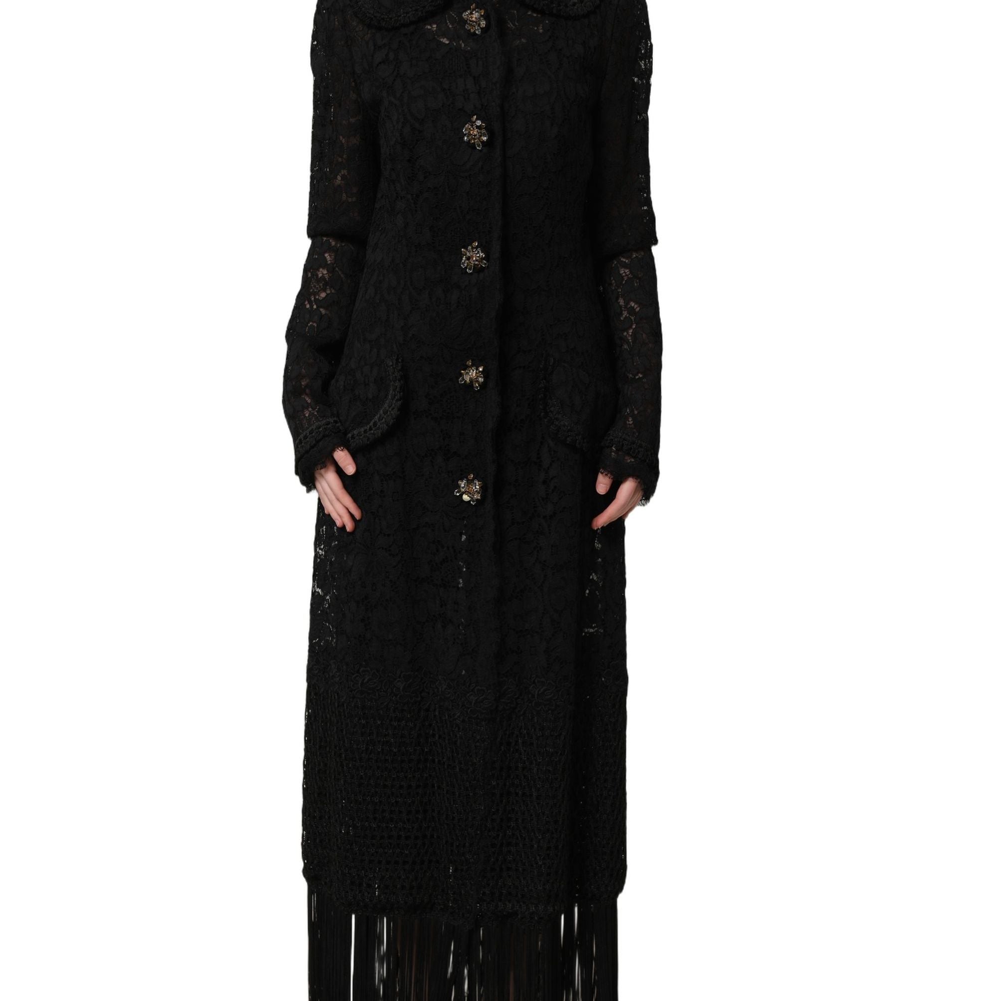 Dolce & Gabbana Black Embellished Guipure Lace Coat Jacket