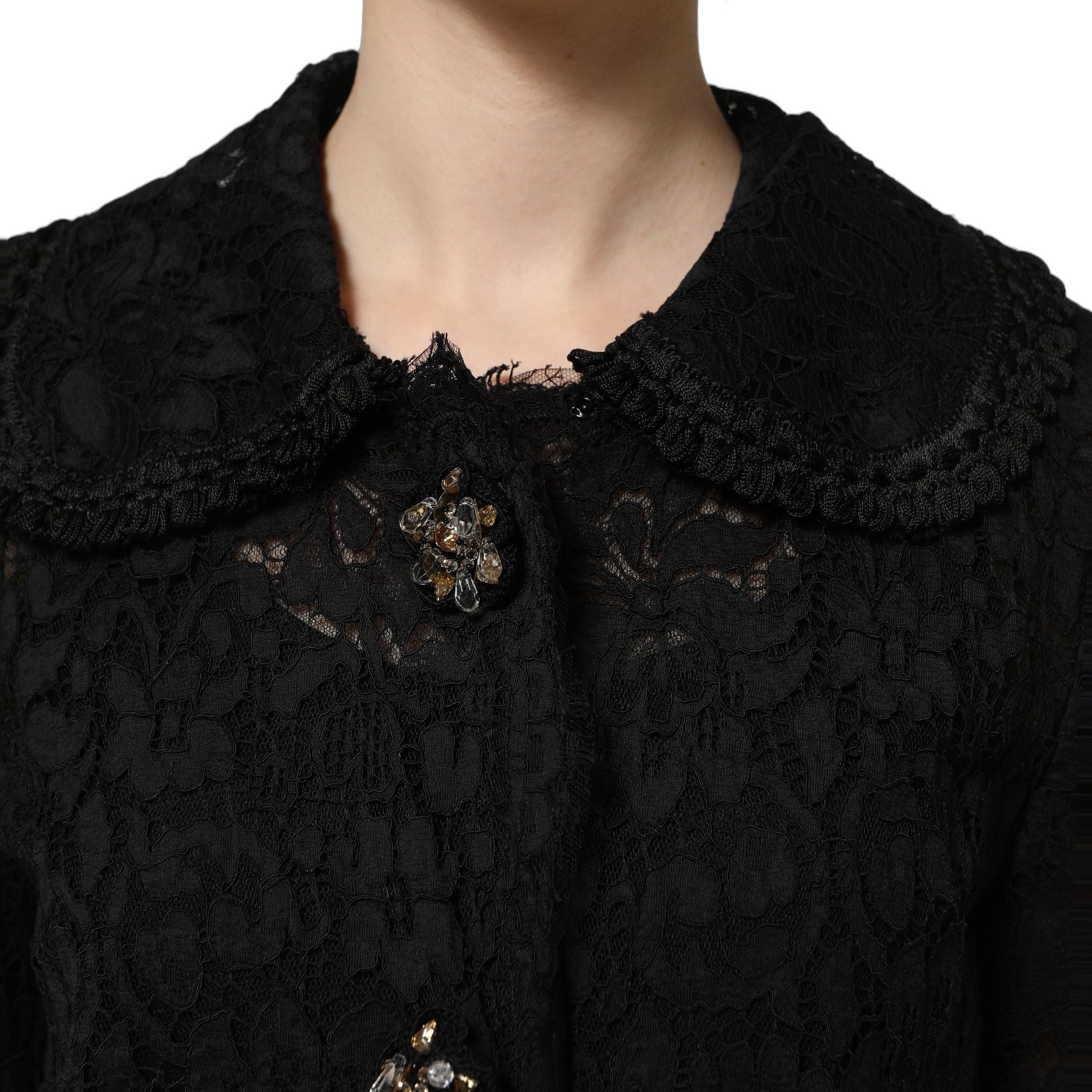 Dolce & Gabbana Black Embellished Guipure Lace Coat Jacket