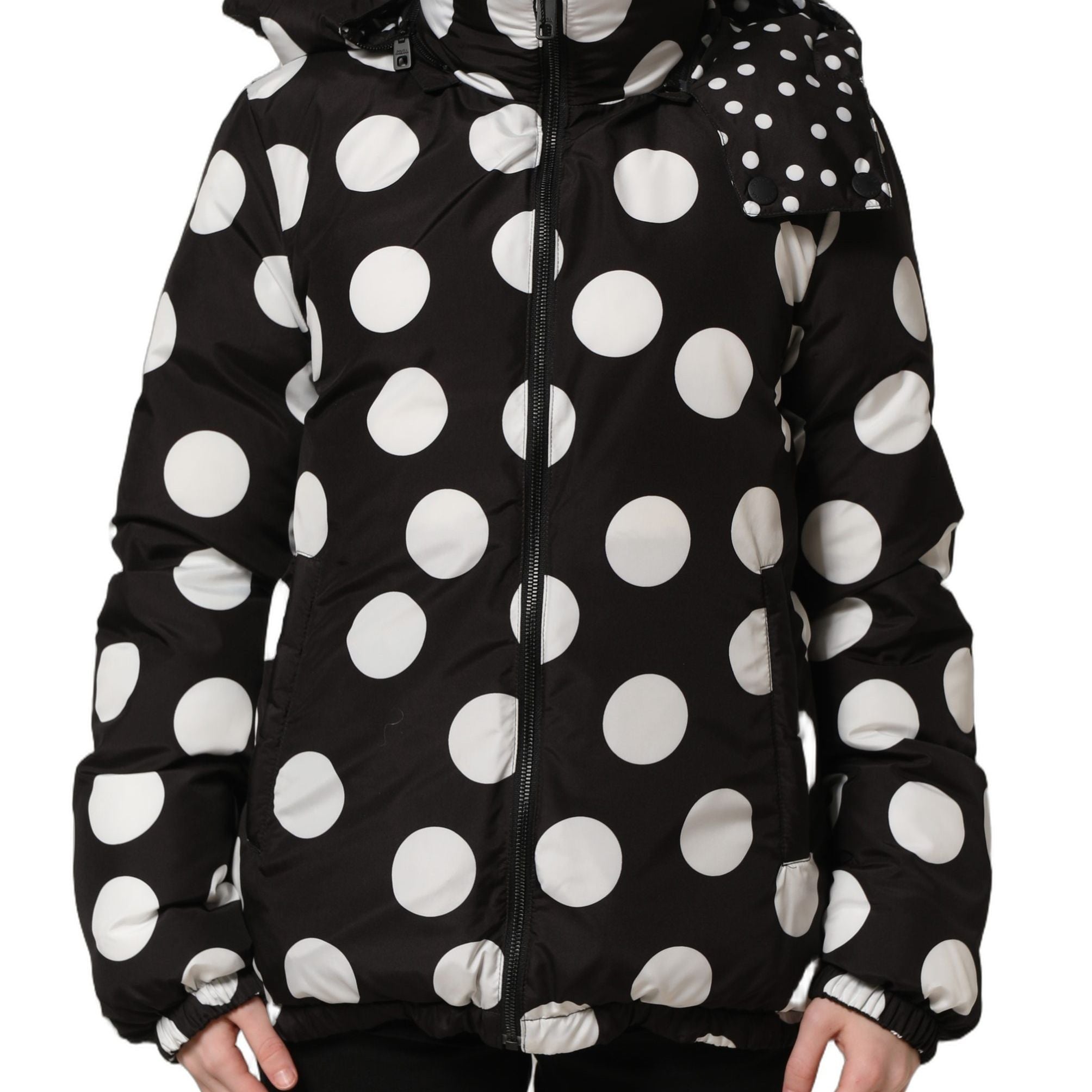Dolce & Gabbana Black White Polka Dot Hooded Blouson Jacket