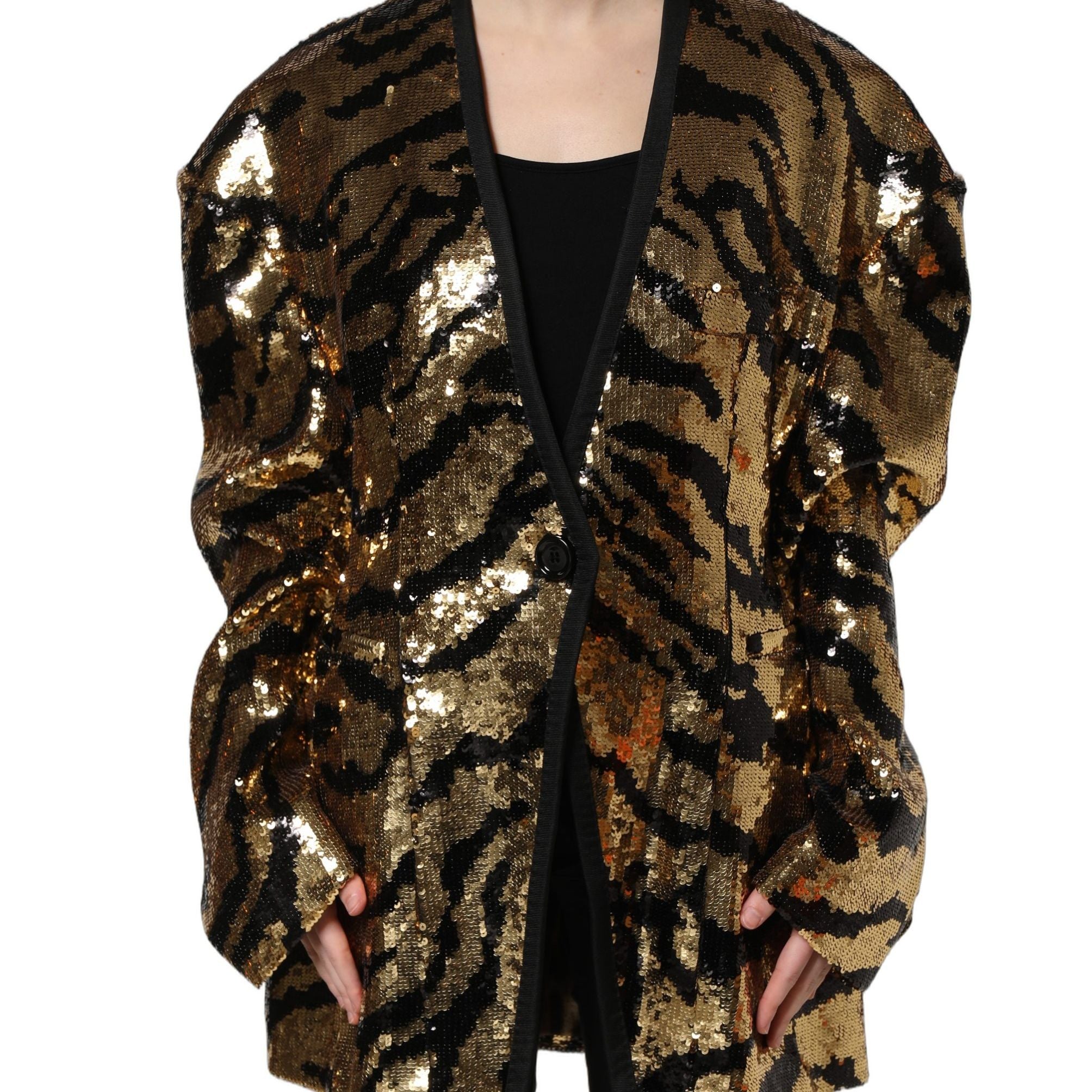 Dolce & Gabbana Black Gold Sequin Tiger Stripe Blazer Jacket
