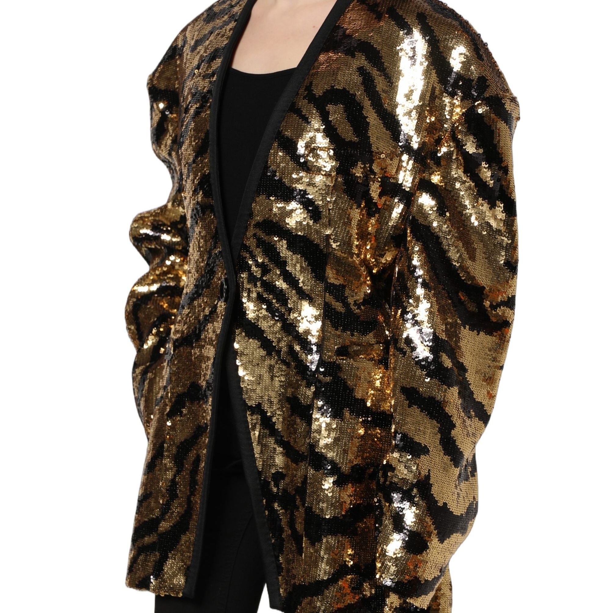 Dolce & Gabbana Black Gold Sequin Tiger Stripe Blazer Jacket