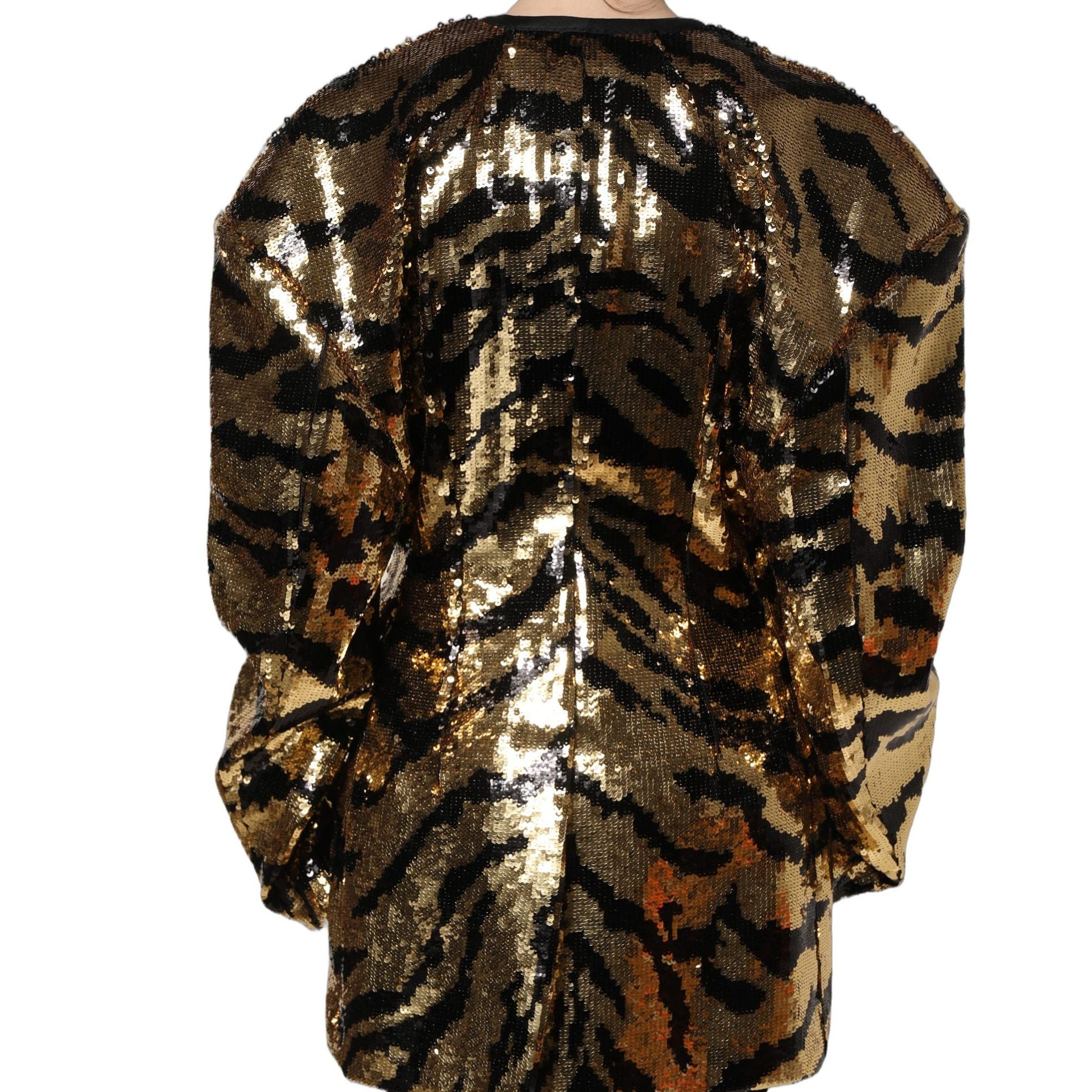 Dolce & Gabbana Black Gold Sequin Tiger Stripe Blazer Jacket