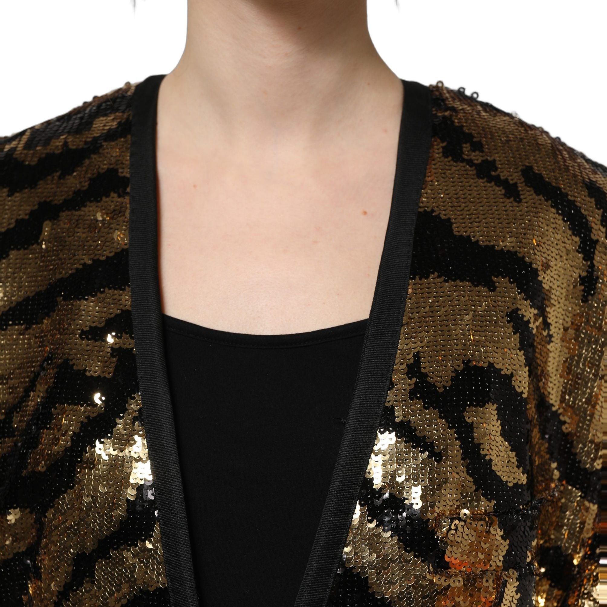 Dolce & Gabbana Black Gold Sequin Tiger Stripe Blazer Jacket