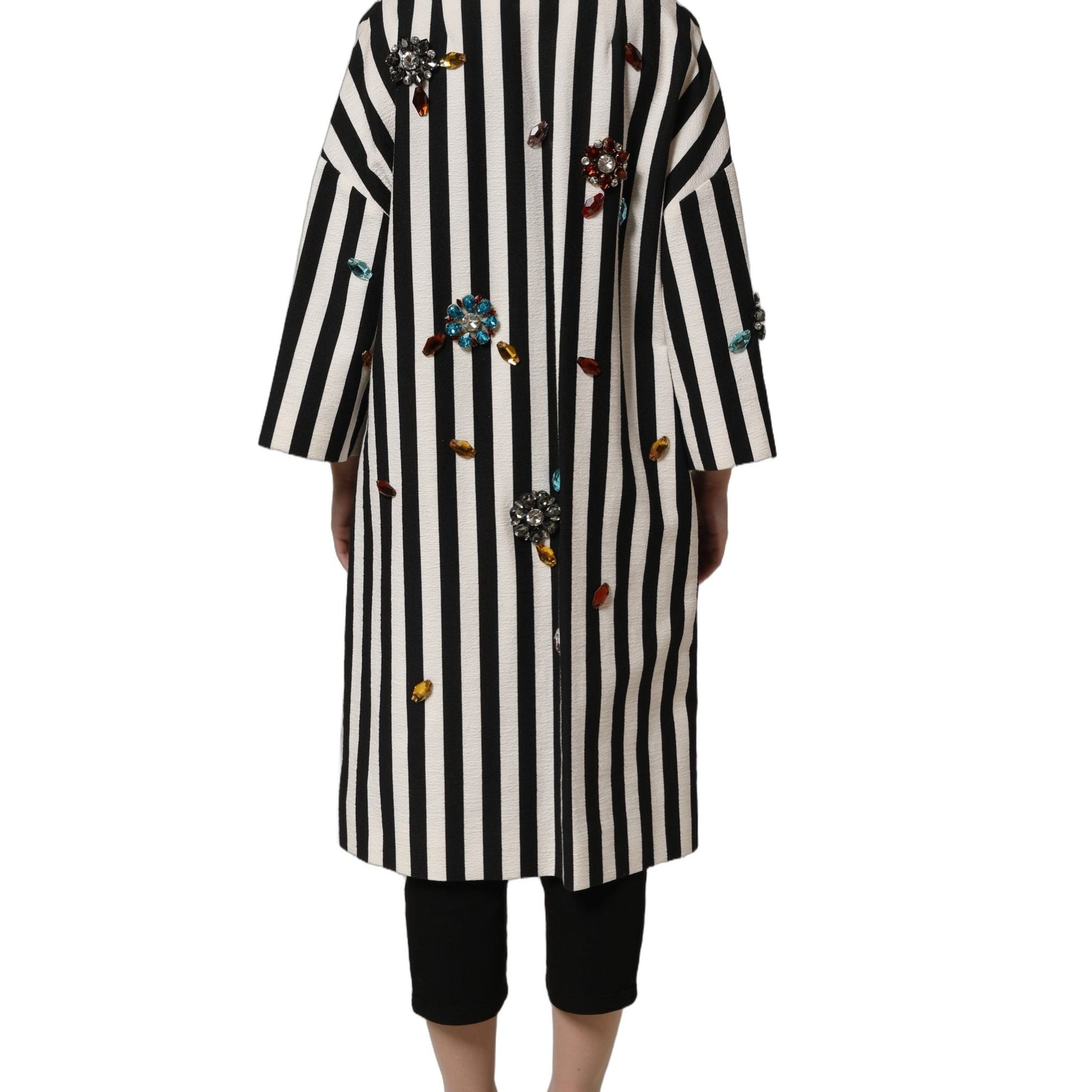 Dolce & Gabbana Black White Striped Embellished Coat Jacket