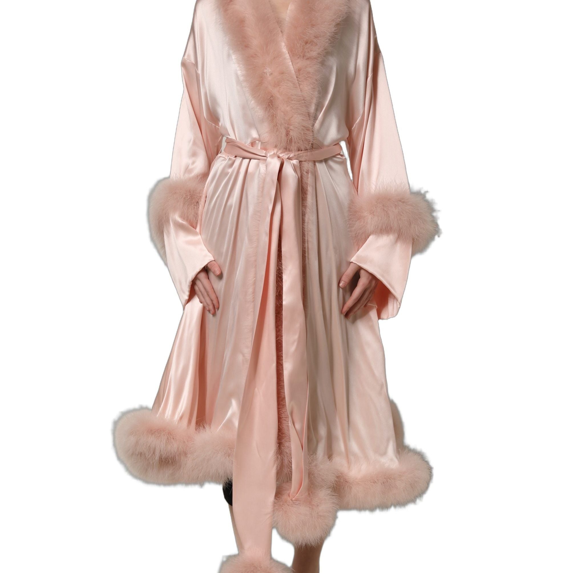 Dolce & Gabbana Light Pink Silk Turkey Feather Robe Jacket