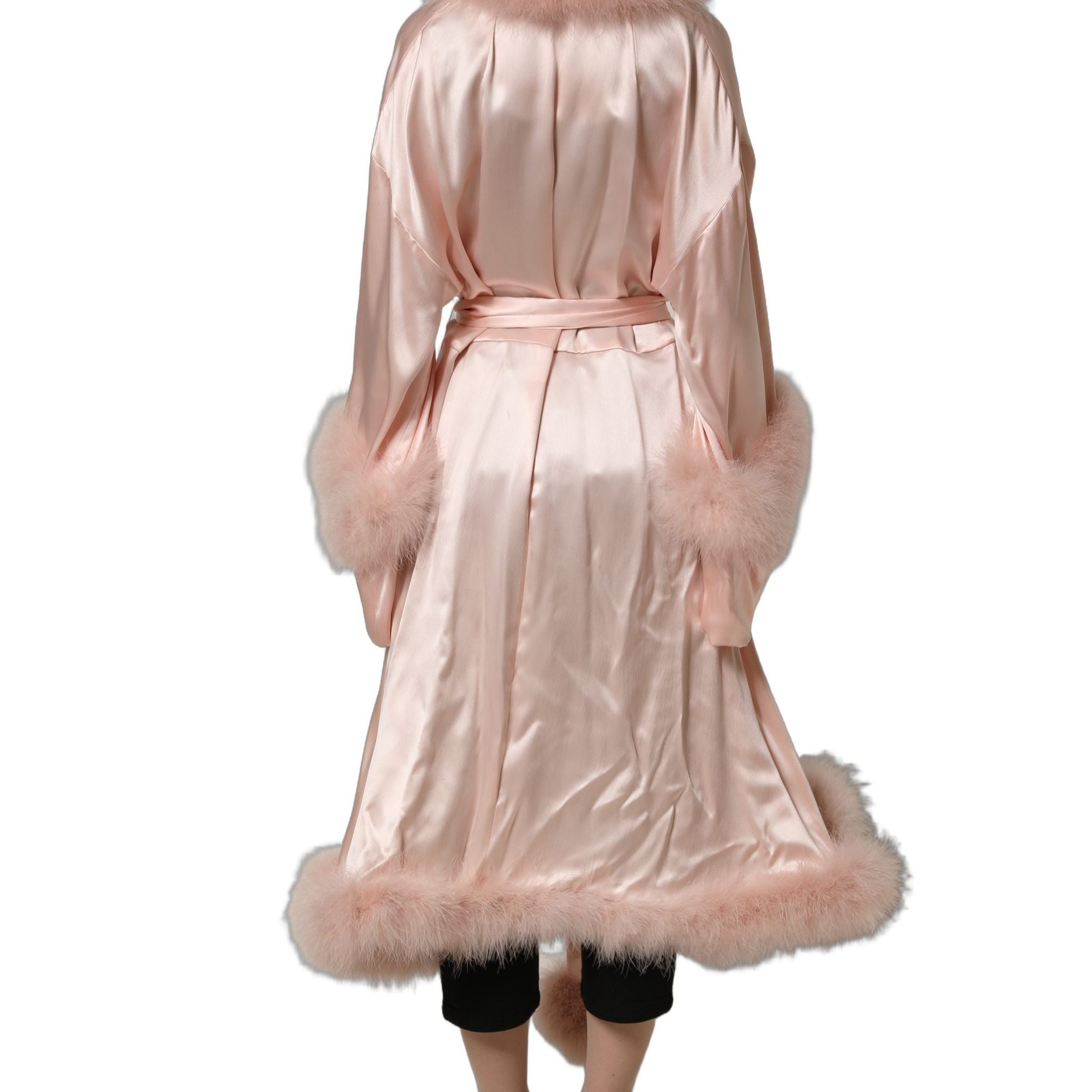 Dolce & Gabbana Light Pink Silk Turkey Feather Robe Jacket