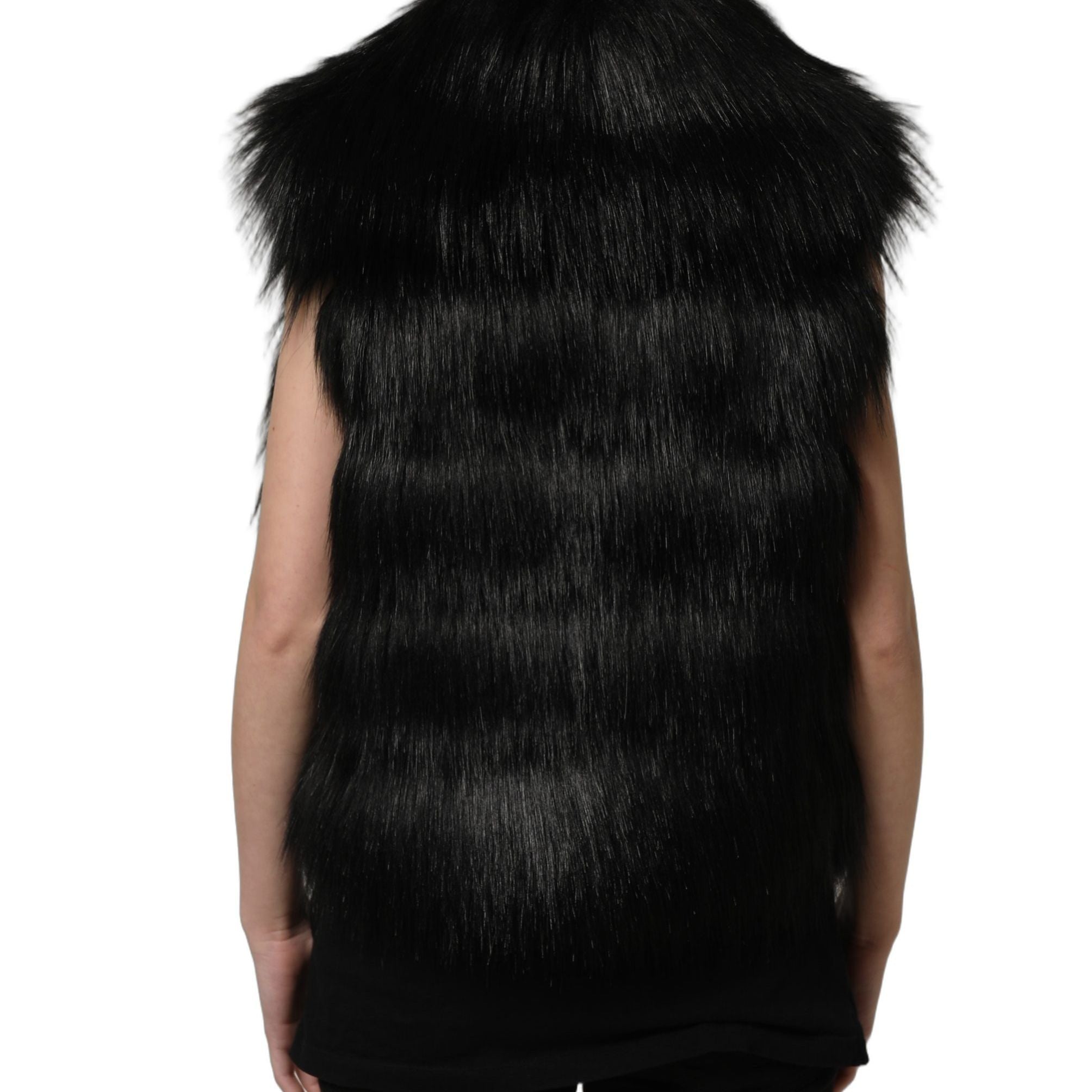 Dolce & Gabbana Black Acrylic Faux Fur Sleeveless Vest Jacket