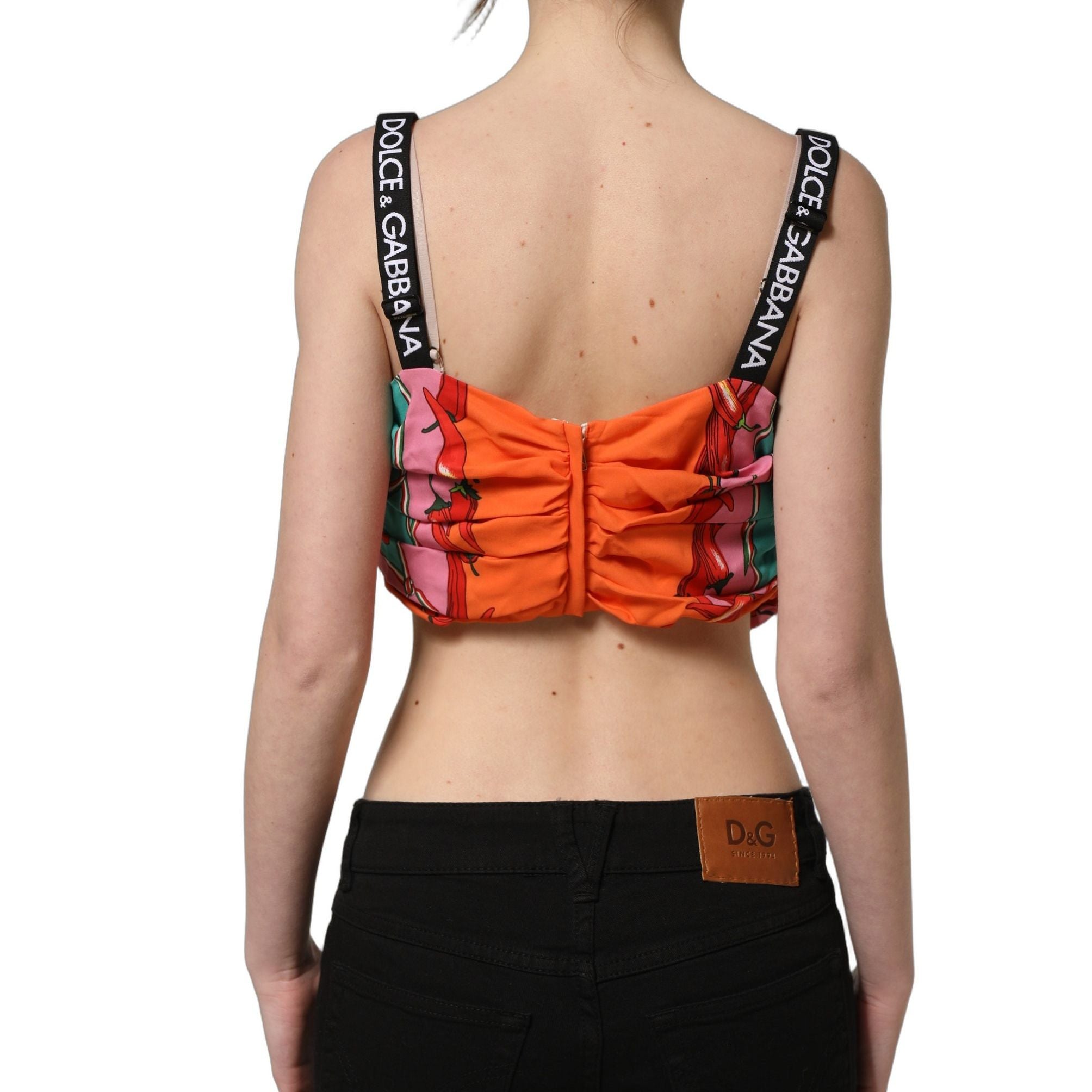 Dolce & Gabbana Multicolor Silk Vegetable Print Cropped Top