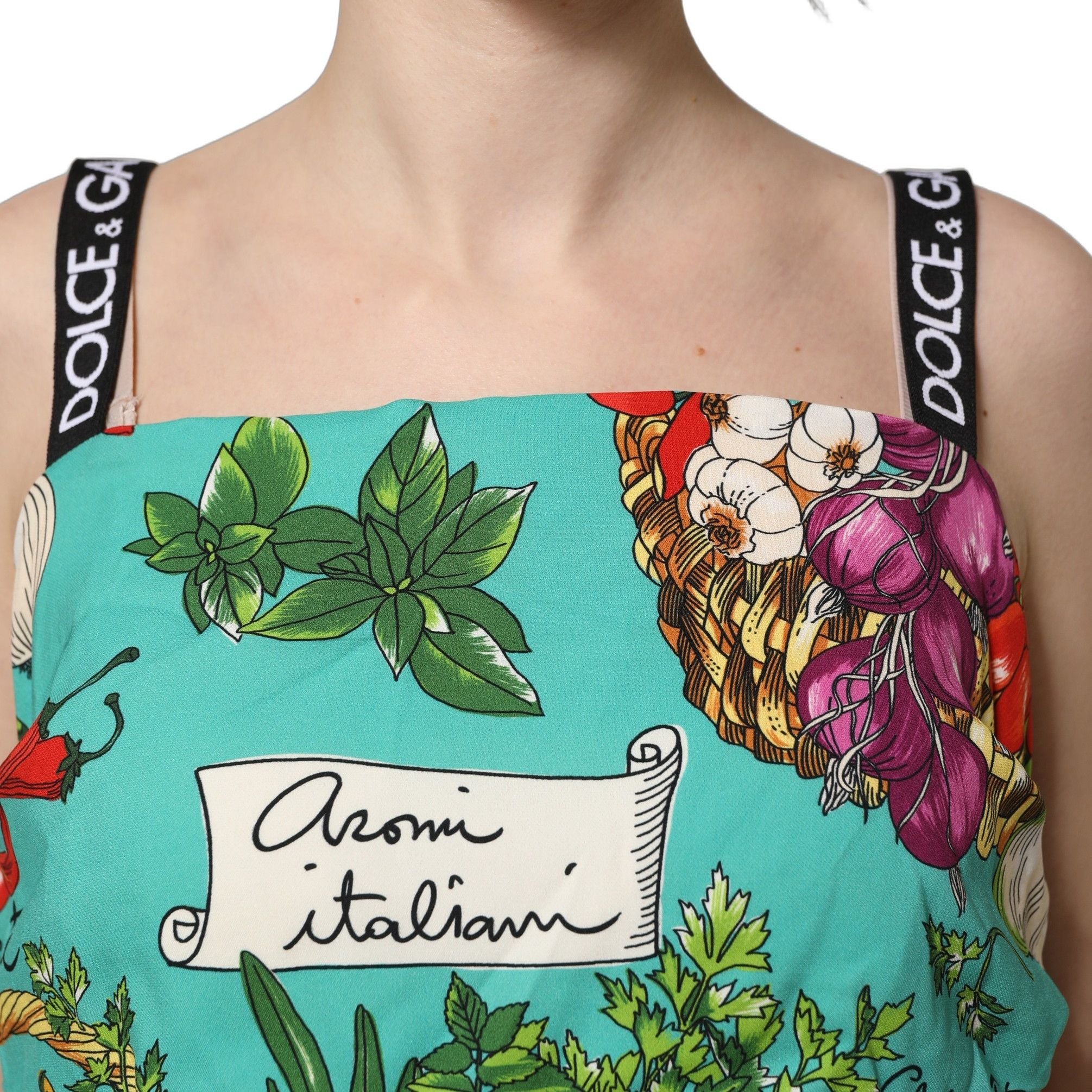 Dolce & Gabbana Multicolor Silk Vegetable Print Cropped Top