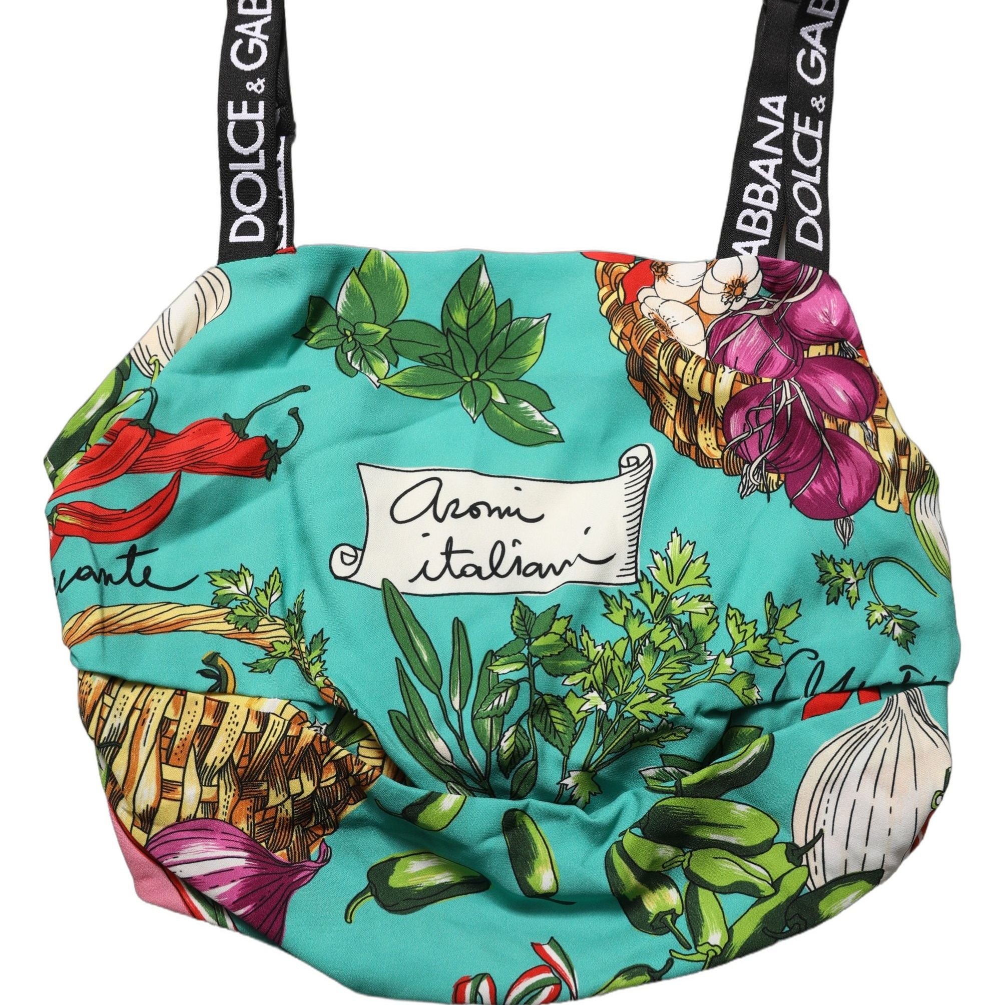 Dolce & Gabbana Multicolor Silk Vegetable Print Cropped Top