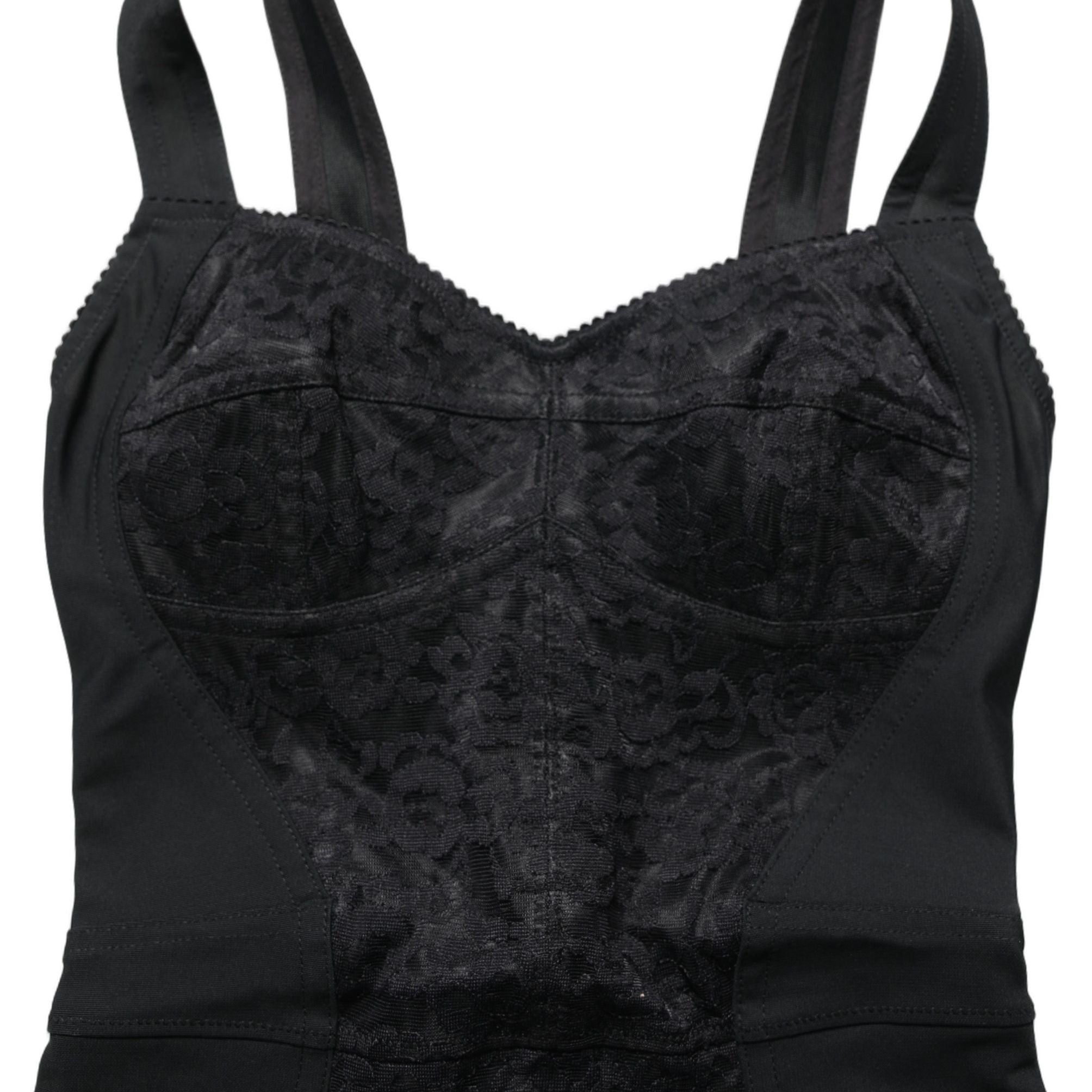 Dolce & Gabbana Black Floral Lace Corset Bodycon Bodysuit
