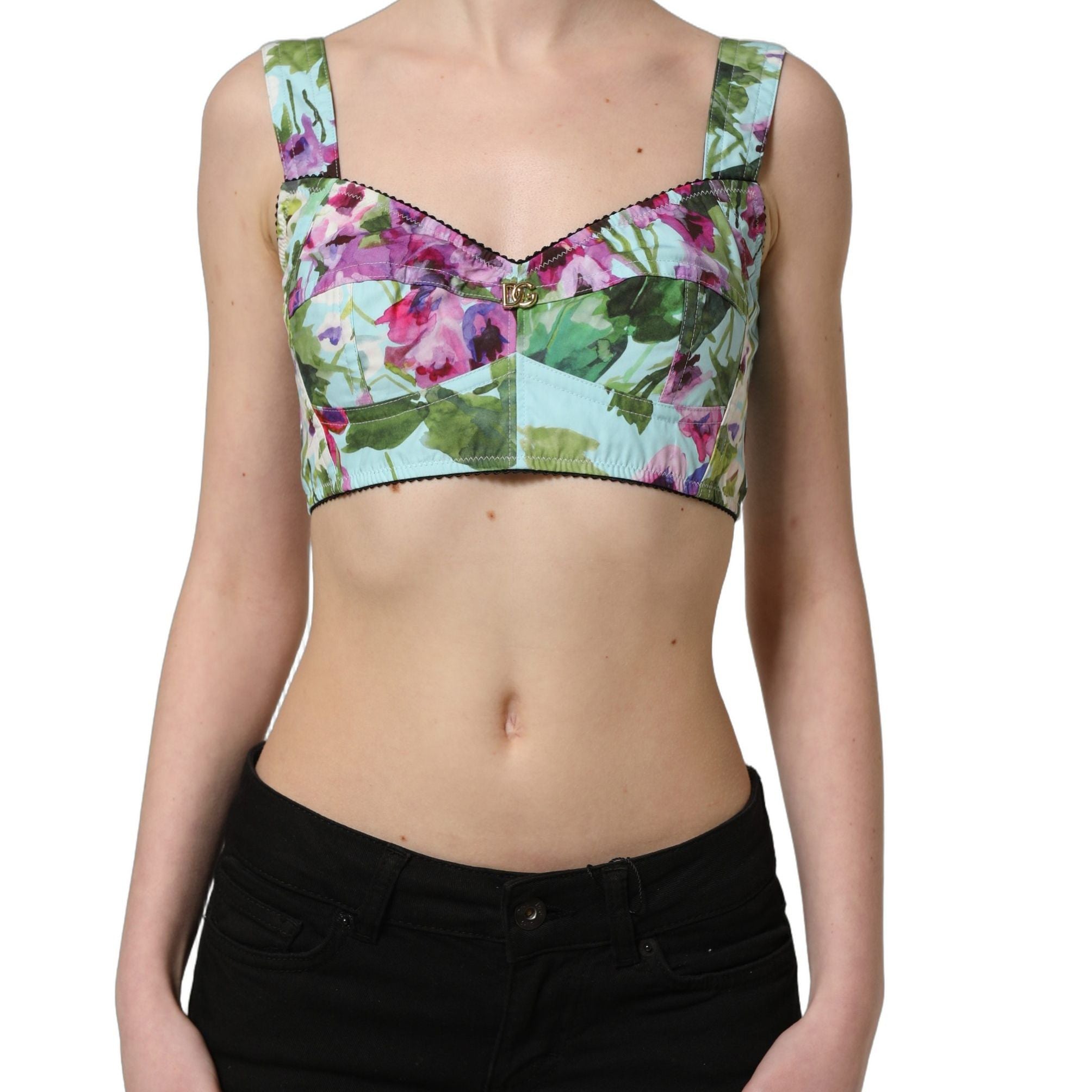Dolce & Gabbana Multicolor Floral Cropped Bustier Tank Top