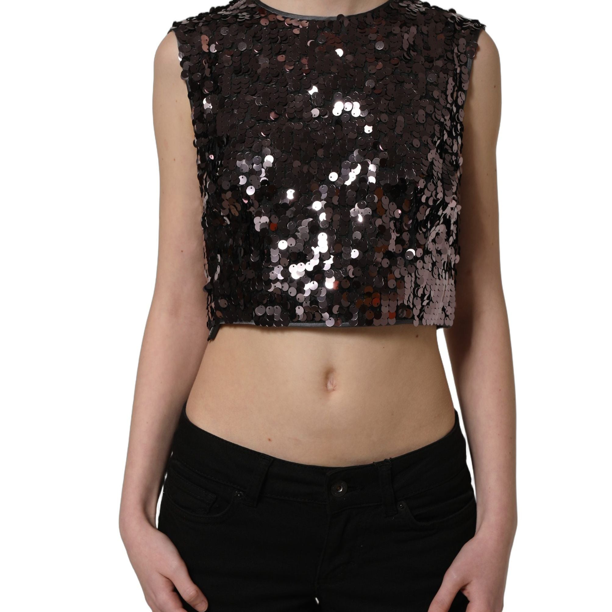 Dolce & Gabbana Purple Sequined Sleeveless Cropped Tank Top