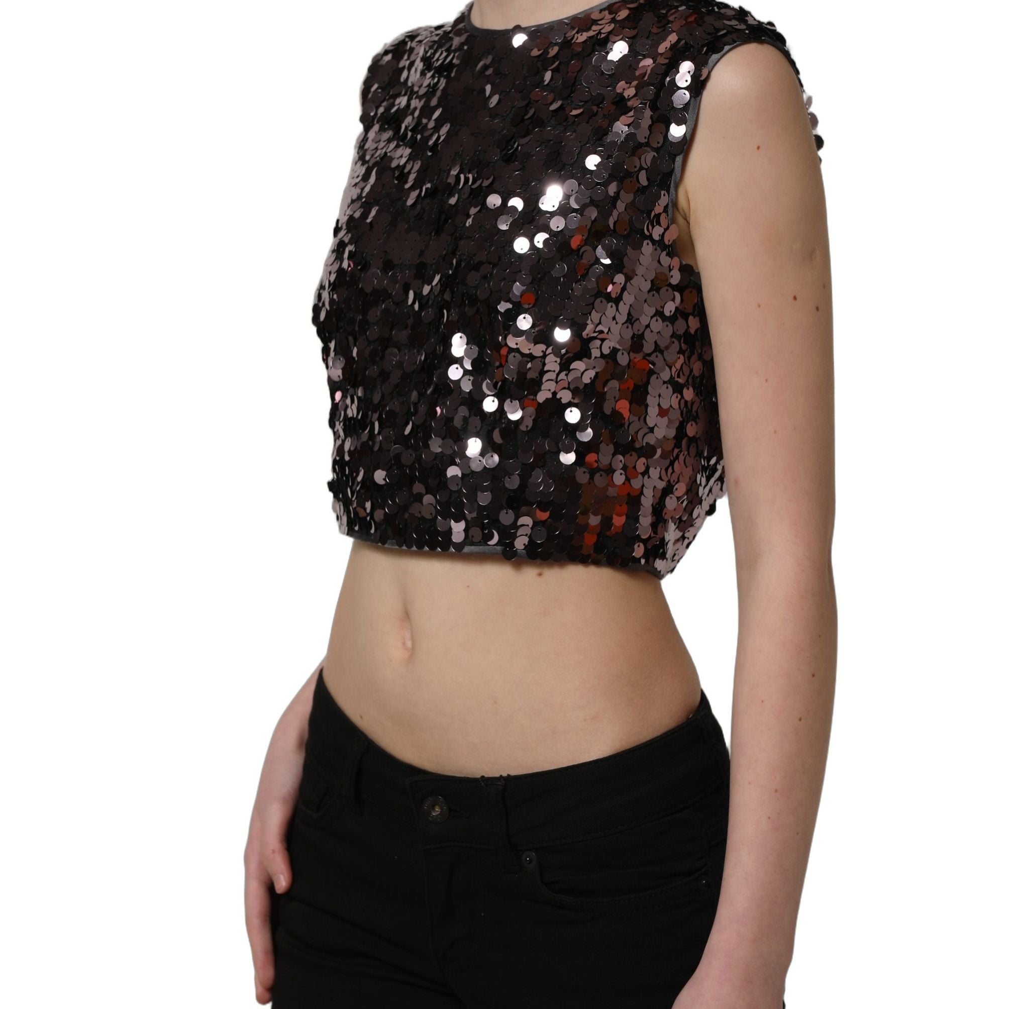Dolce & Gabbana Purple Sequined Sleeveless Cropped Tank Top