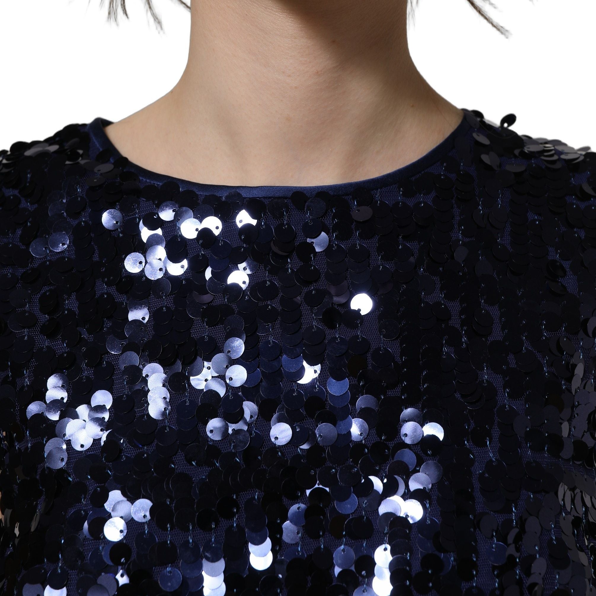 Dolce & Gabbana Blue Sequined Sleeveless Cropped Tank Top