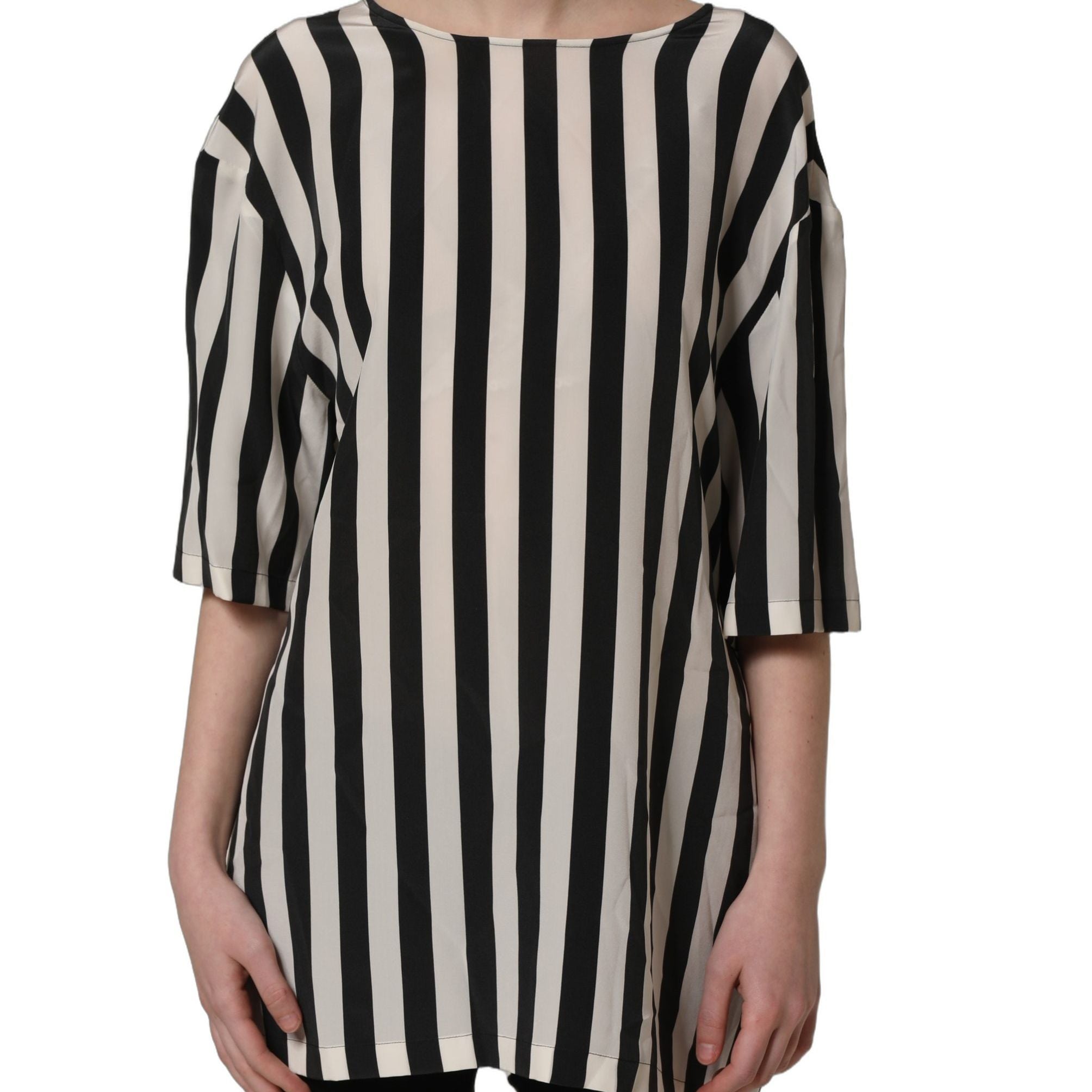 Dolce & Gabbana Black White Stripes Round Neck Blouse Top