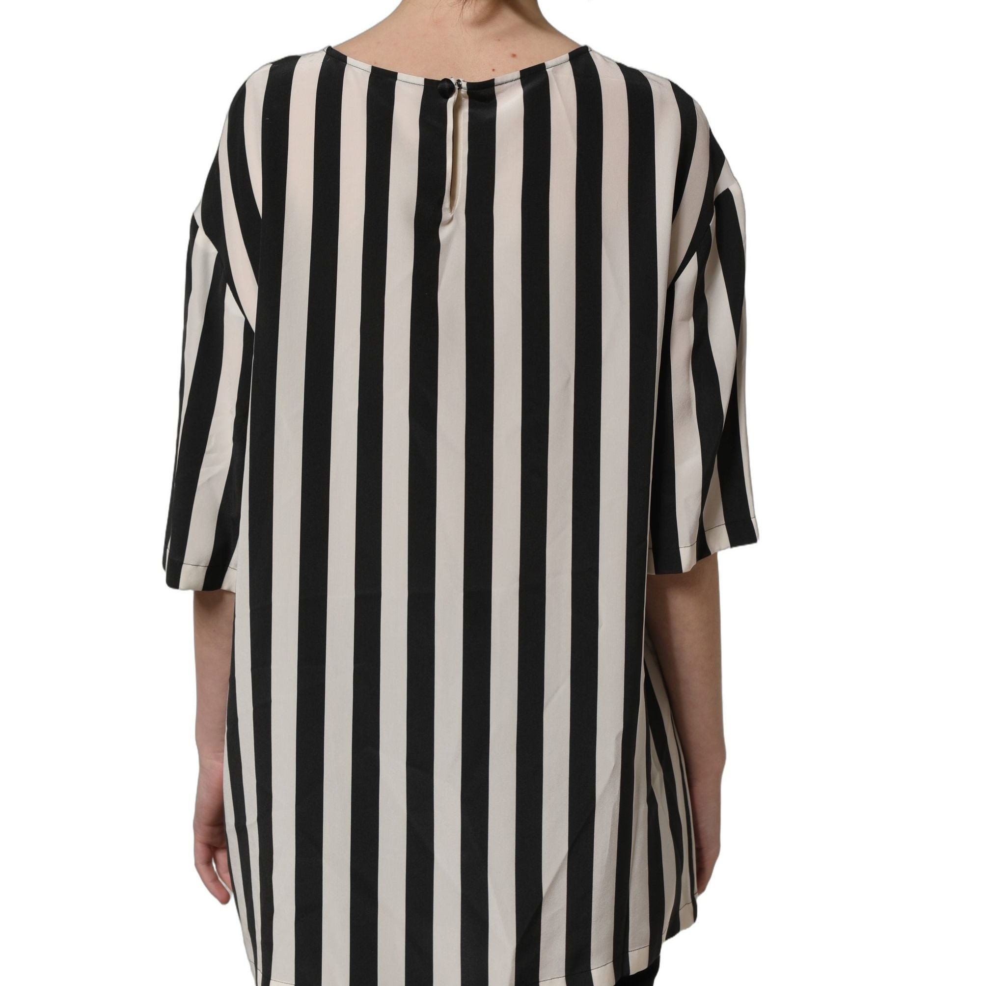 Dolce & Gabbana Black White Stripes Round Neck Blouse Top