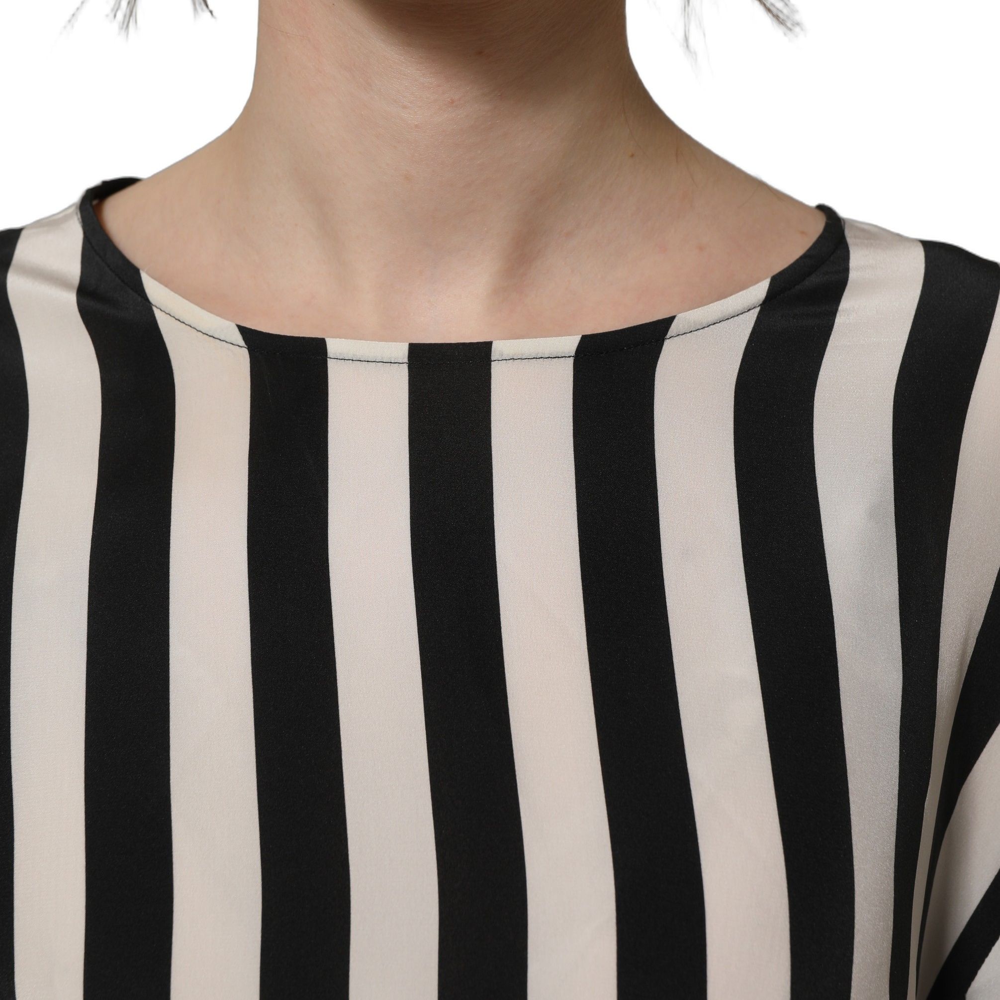Dolce & Gabbana Black White Stripes Round Neck Blouse Top