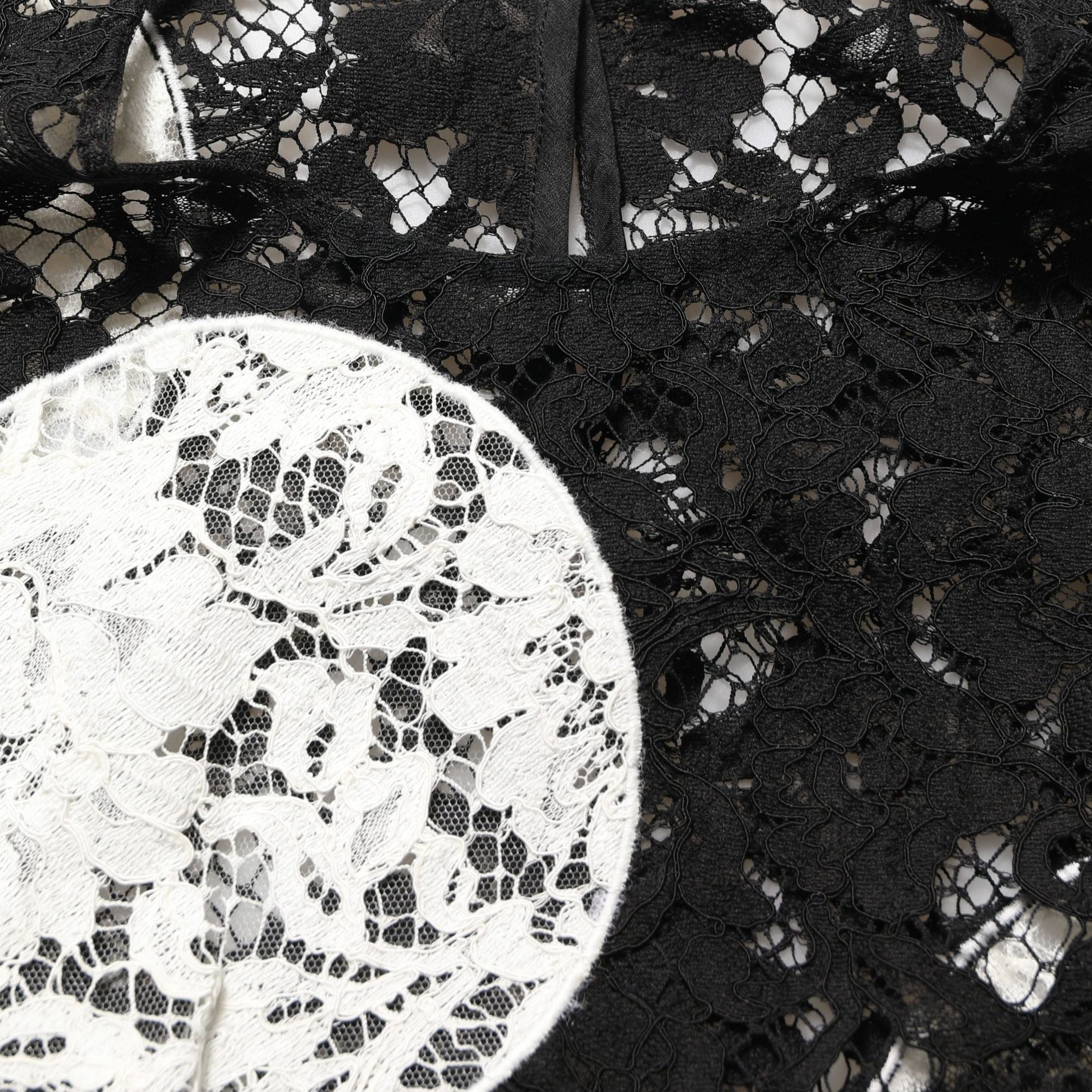 Dolce & Gabbana Black White Floral Lace Short Sleeve Blouse Top