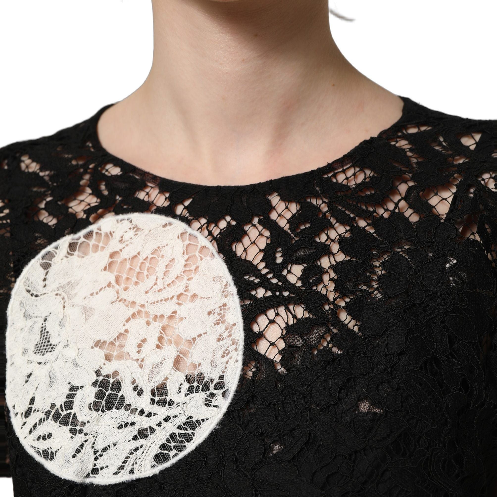 Dolce & Gabbana Black White Floral Lace Short Sleeve Blouse Top