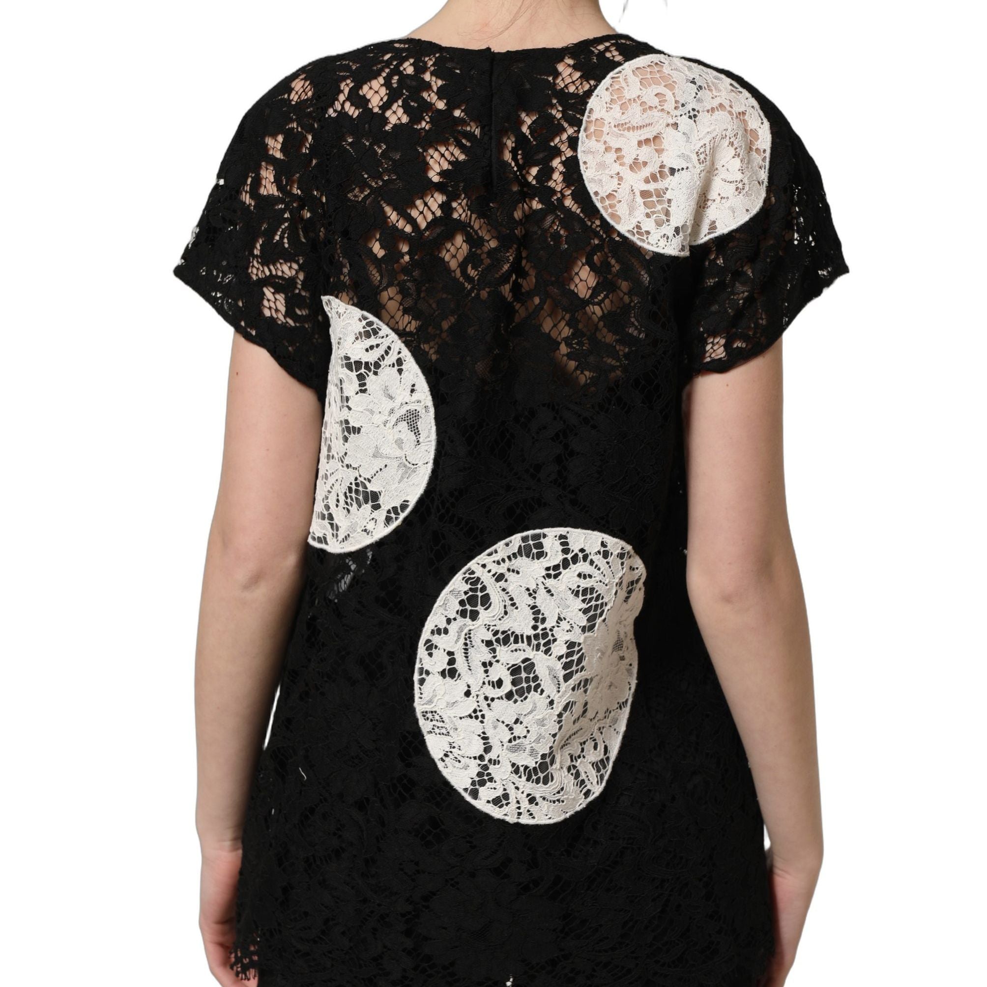 Dolce & Gabbana Black White Floral Lace Short Sleeve Blouse Top
