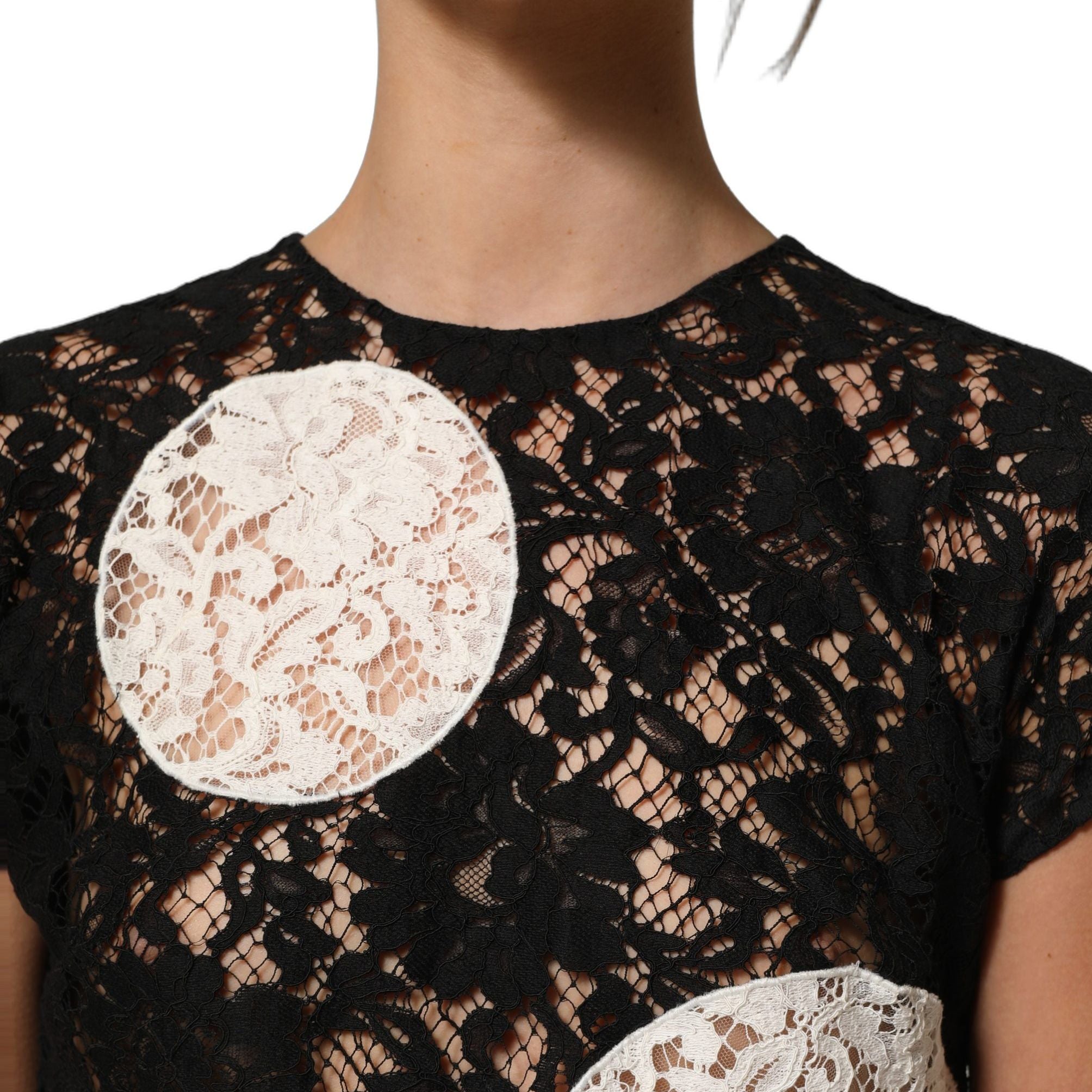 Dolce & Gabbana Black White Floral Lace Short Sleeve Blouse Top