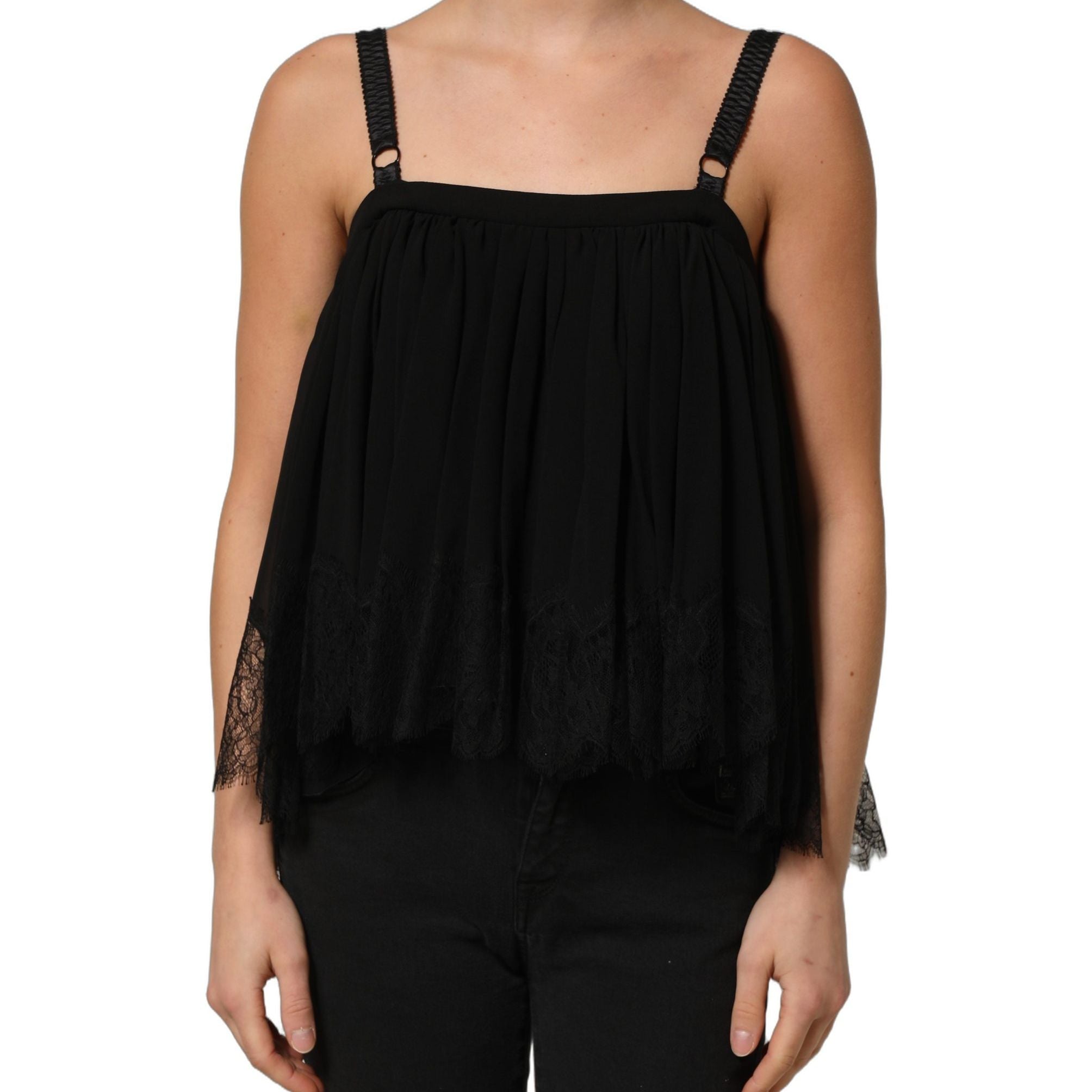Dolce & Gabbana Black Sleeveless Floral Lace Tank Blouse Top