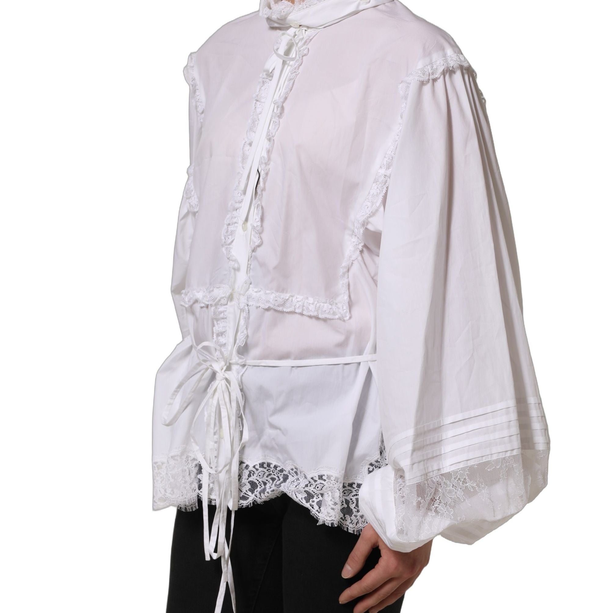Dolce & Gabbana White Ruffled Lace Embellished Blouse Top