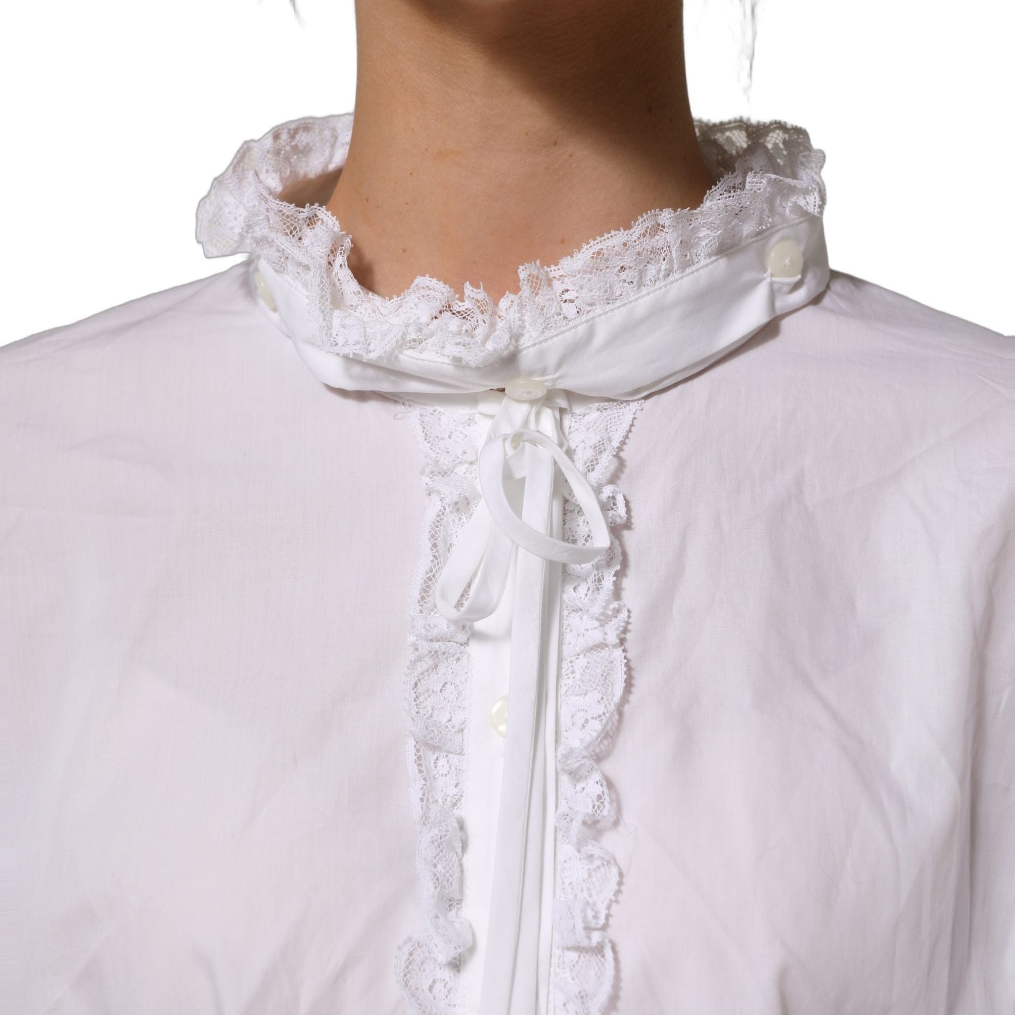 Dolce & Gabbana White Ruffled Lace Embellished Blouse Top