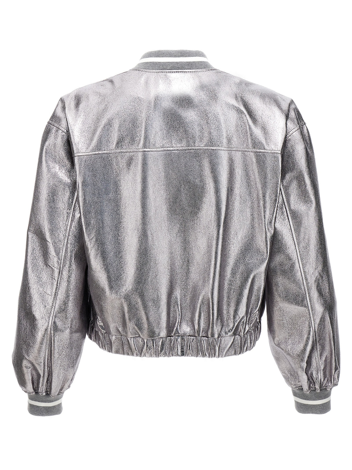Brunello Cucinelli Silver Leather Bomber