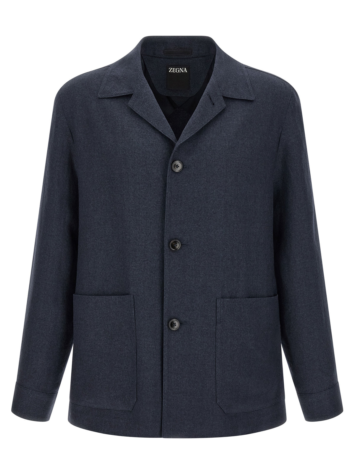 ZEGNA Blue Linen Full-Length Jacket