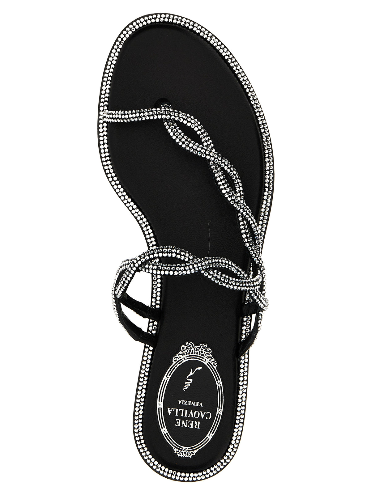 RENE CAOVILLA Black Satin Slides