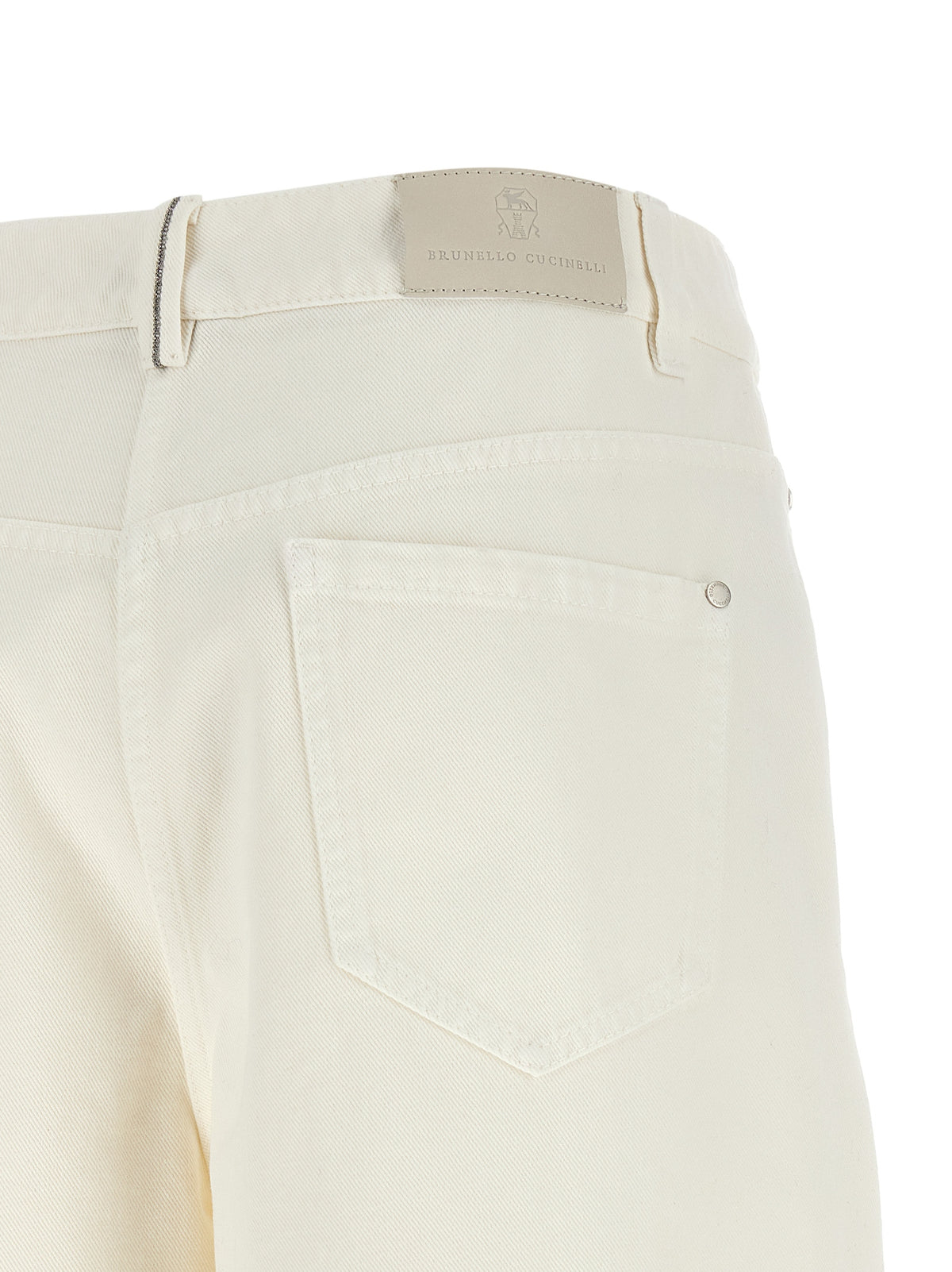 Brunello Cucinelli White Cotton Relaxed Fit Jeans