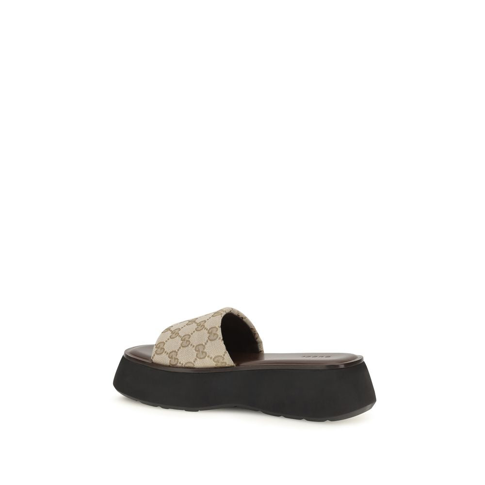 Gucci Beige Fabric Platform Sandals