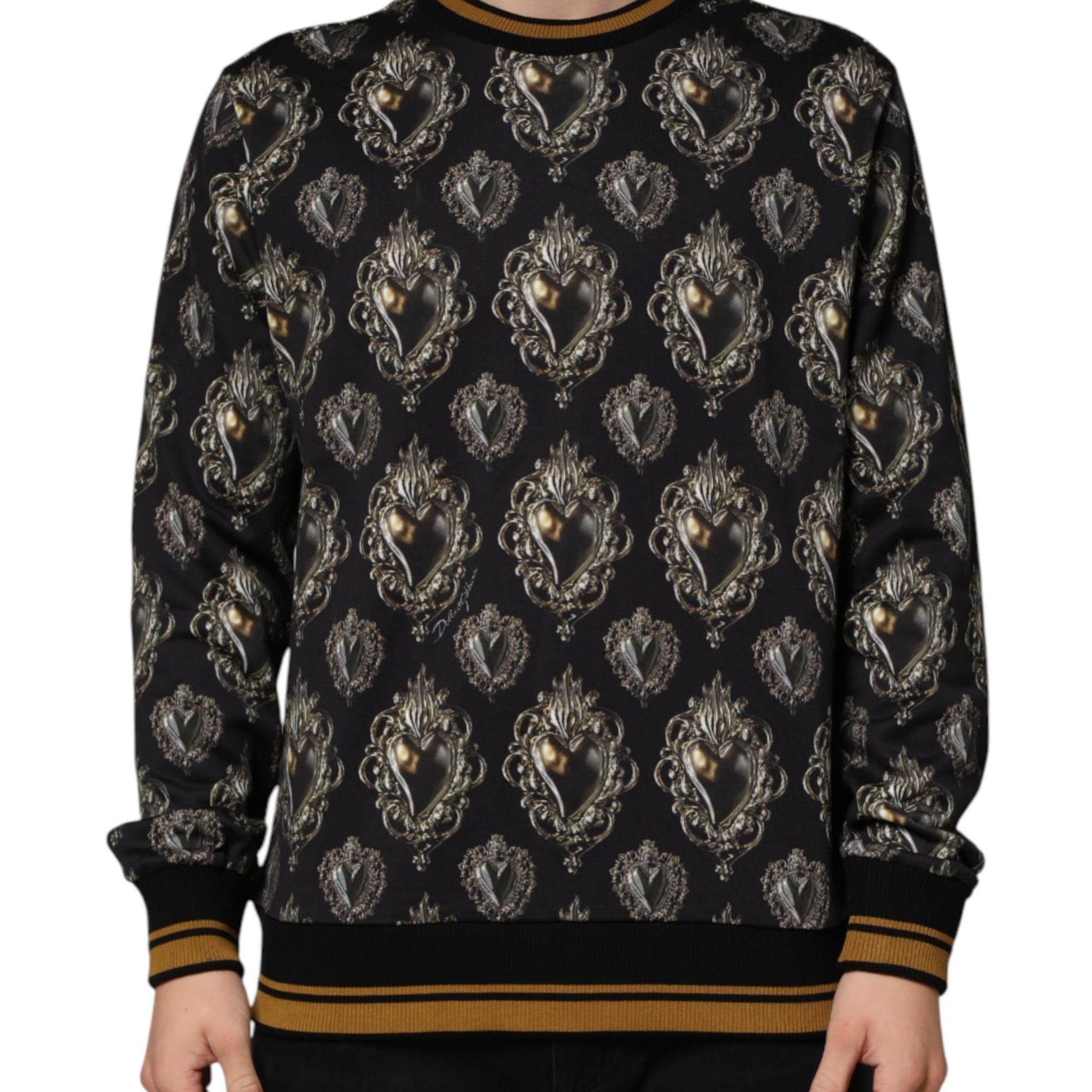 Dolce & Gabbana Black Sacred Heart Cotton Sweatshirt Sweater