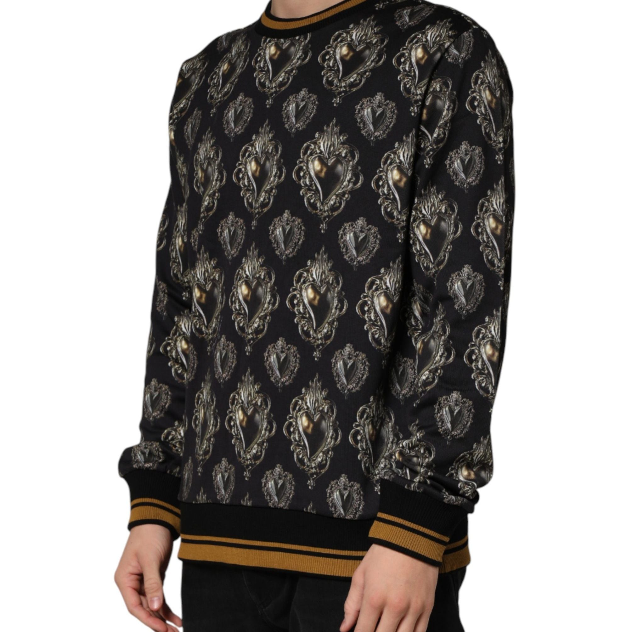Dolce & Gabbana Black Sacred Heart Cotton Sweatshirt Sweater