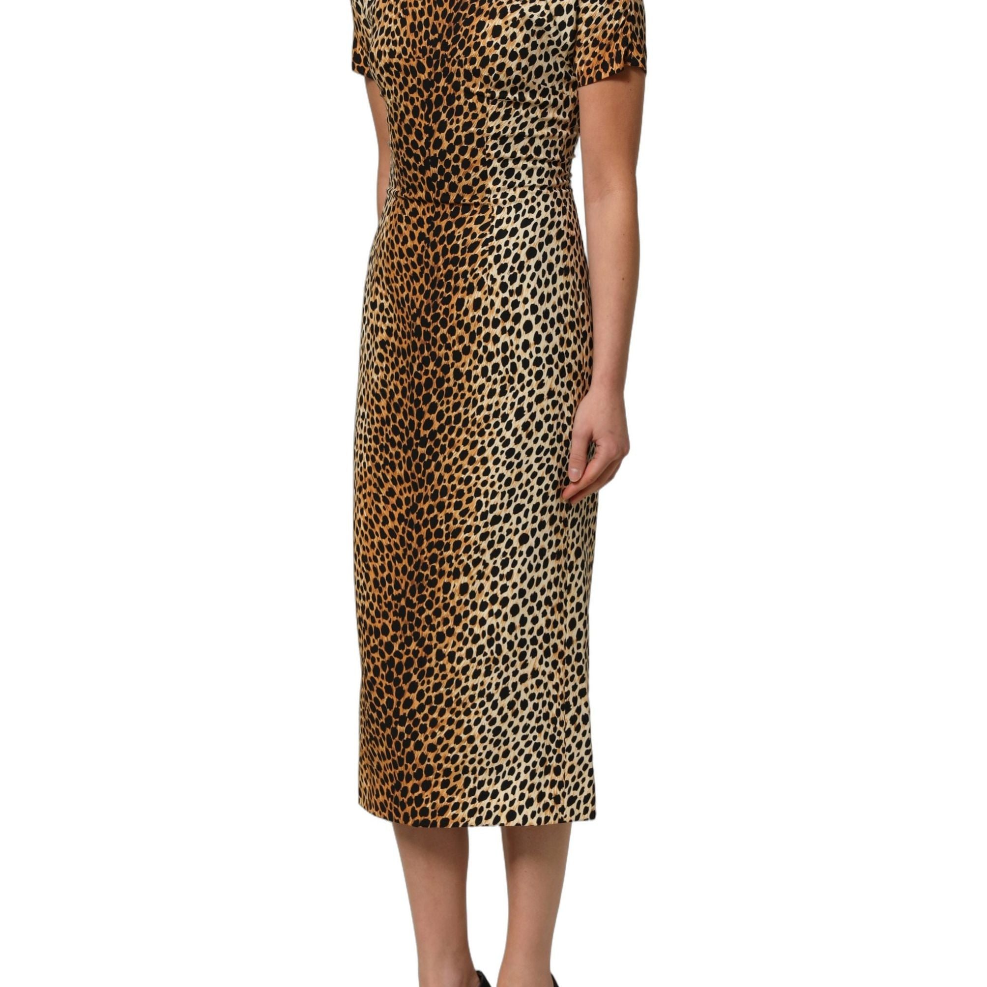 Dolce & Gabbana Brown Leopard Print Silk Sheath Midi Dress