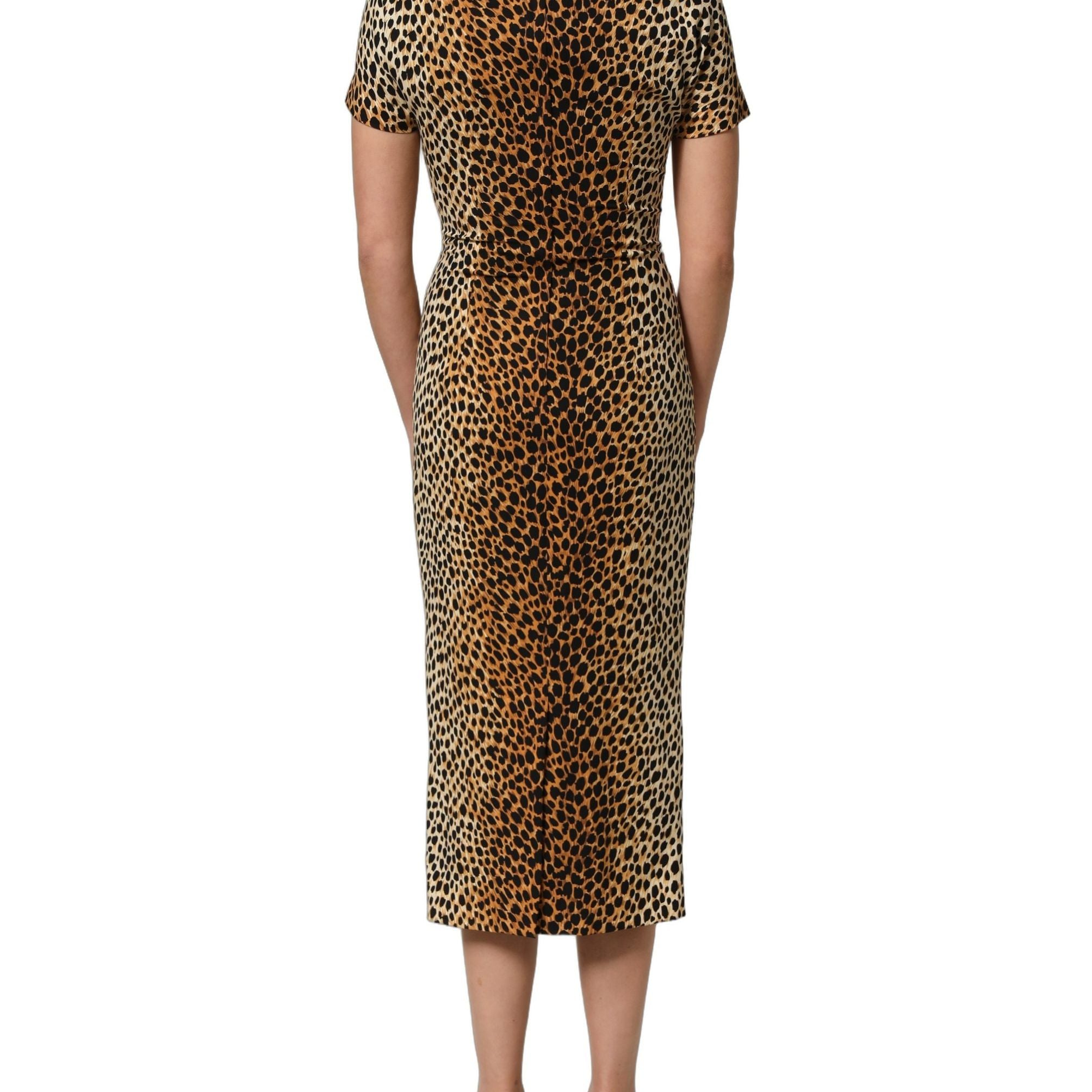 Dolce & Gabbana Brown Leopard Print Silk Sheath Midi Dress