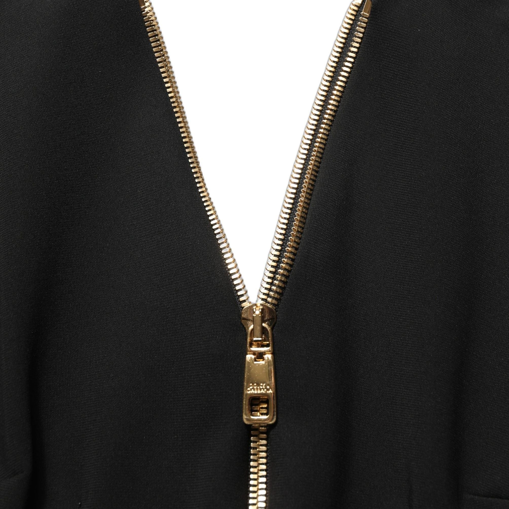 Dolce & Gabbana Black Long Sleeves Front Zipper Midi Dress