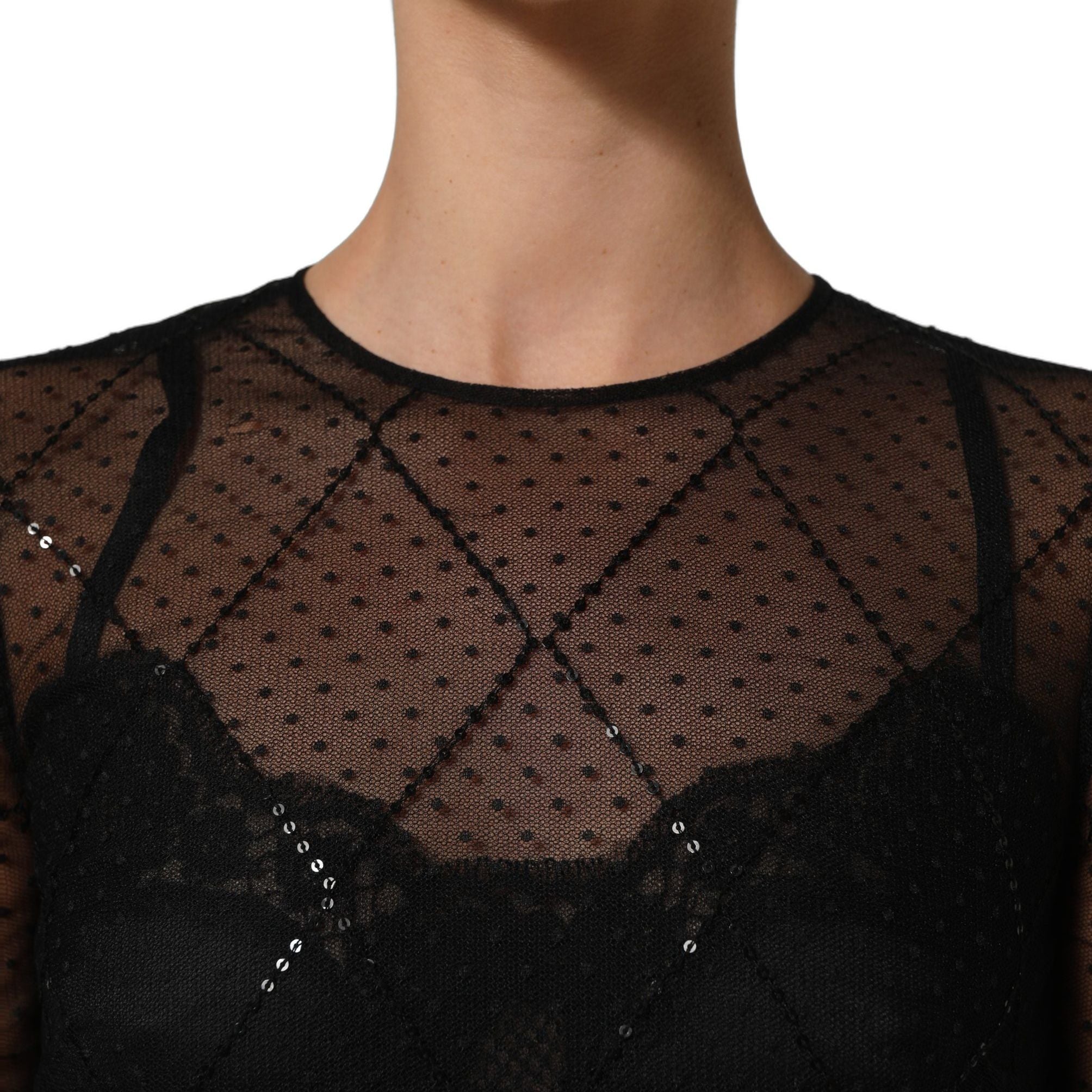 Dolce & Gabbana Black Mesh Lace Long Sleeved Maxi Gown Dress
