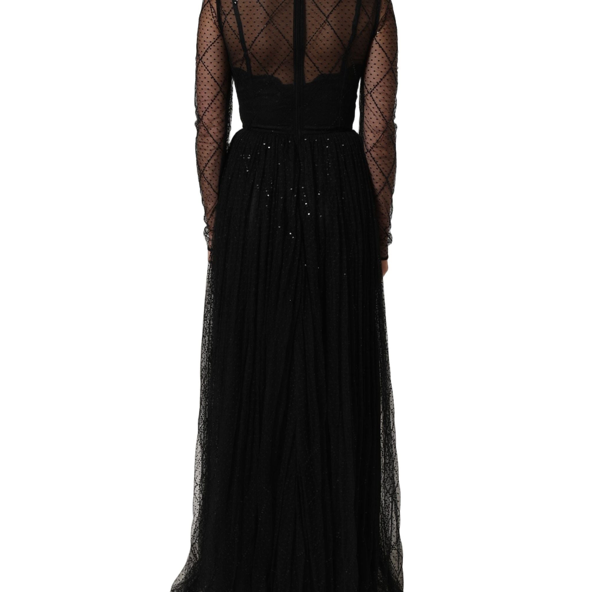 Dolce & Gabbana Black Mesh Lace Long Sleeved Maxi Gown Dress