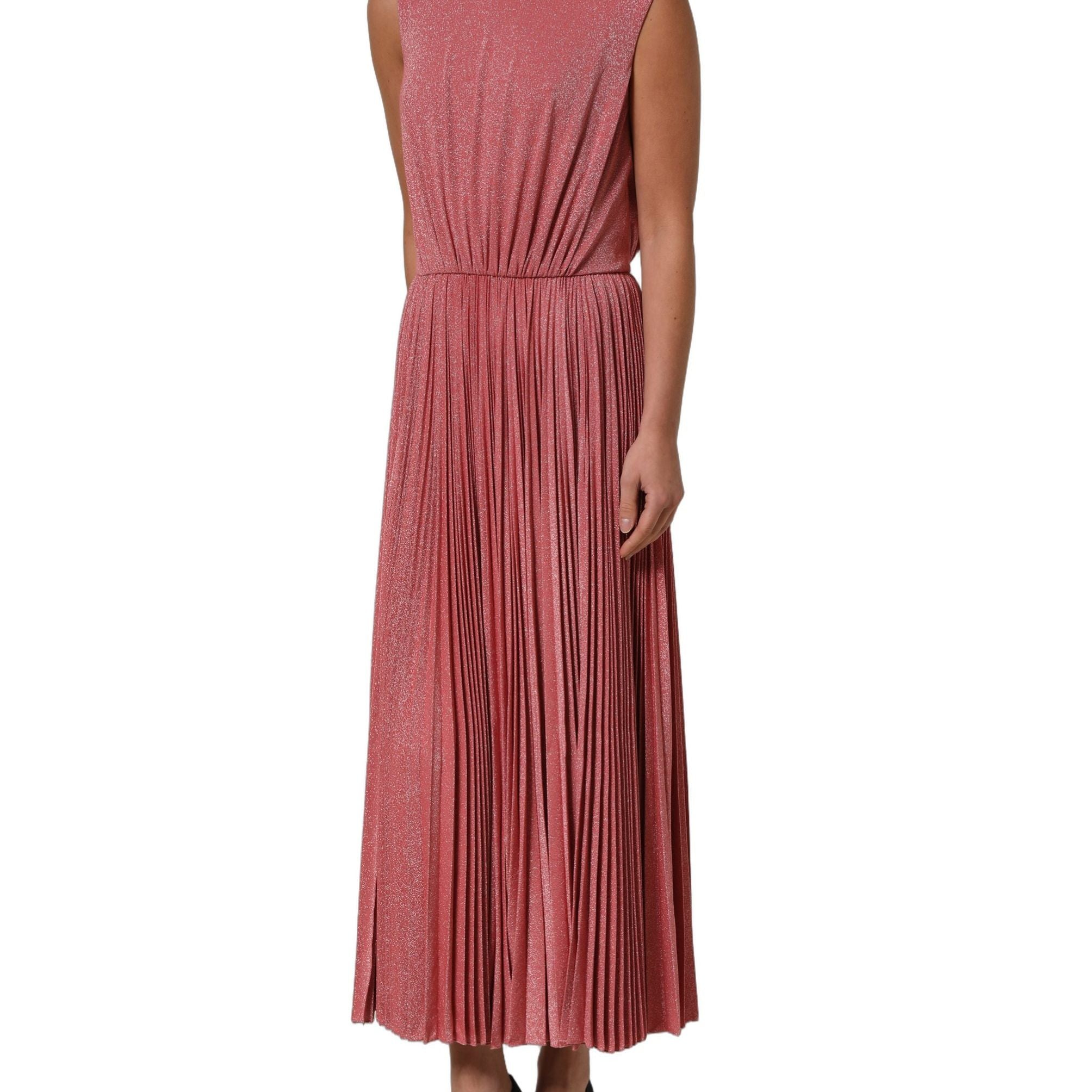 Dolce & Gabbana Coral Pink Pleated Sleeveless Max Dress