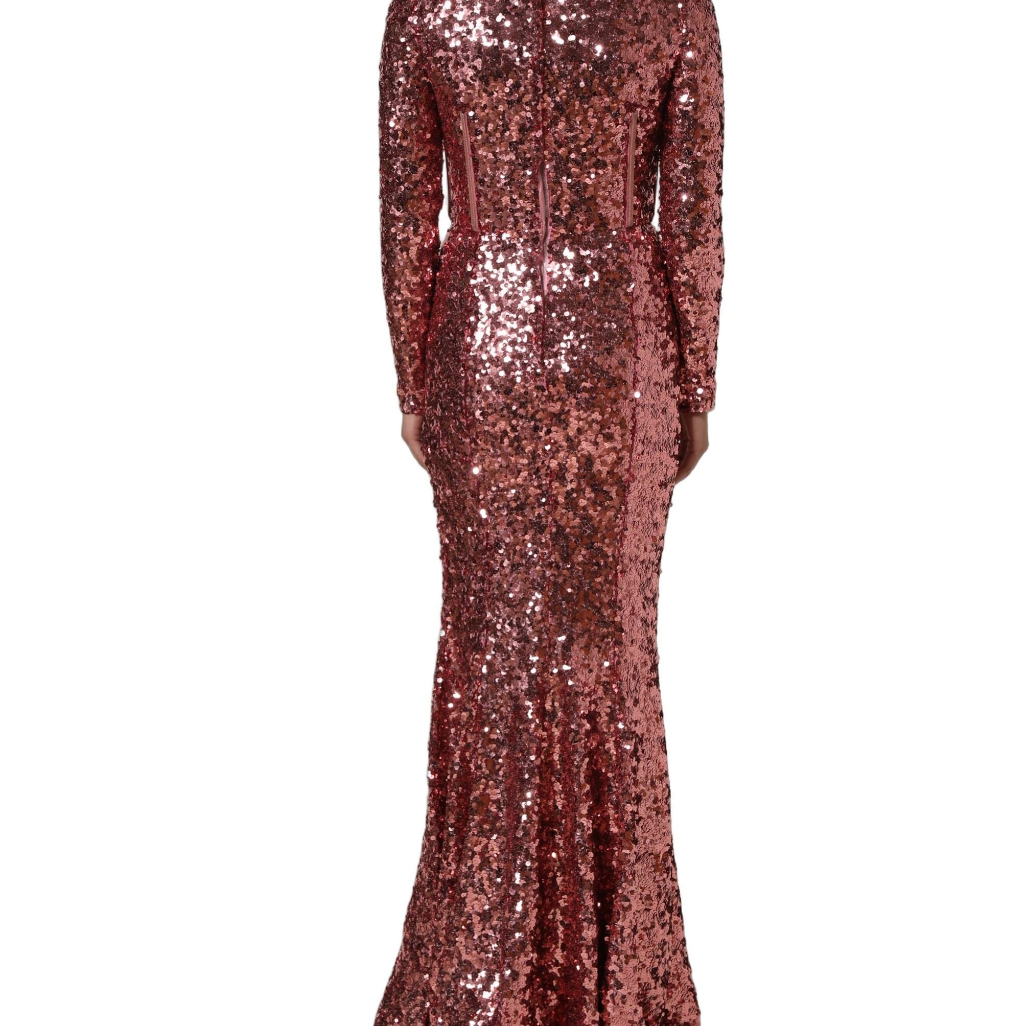 Dolce & Gabbana Pink Long Sequined Corset Detailing Gown Dress