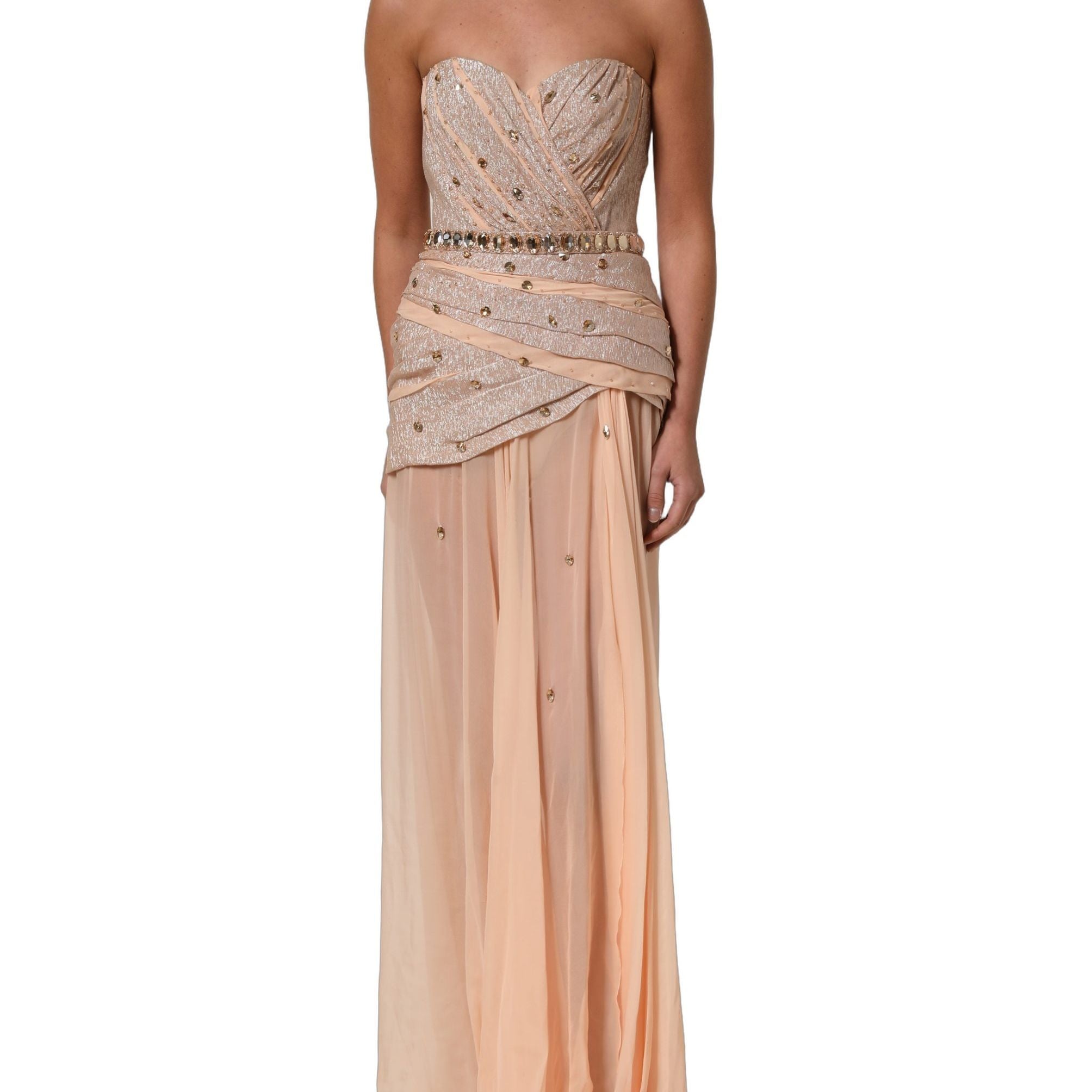 Dolce & Gabbana Nude Embellished Strapless Evening Gown Dress