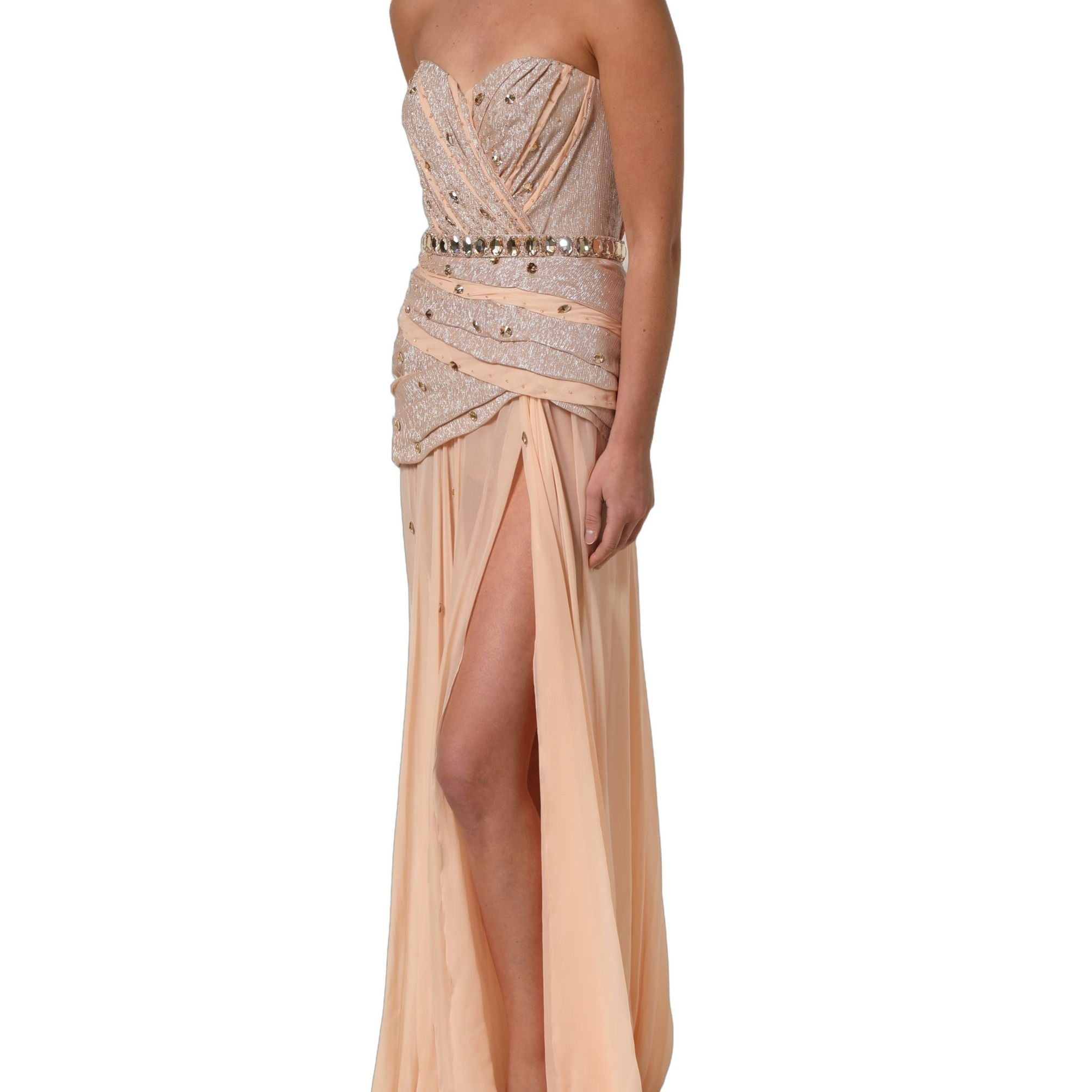 Dolce & Gabbana Nude Embellished Strapless Evening Gown Dress