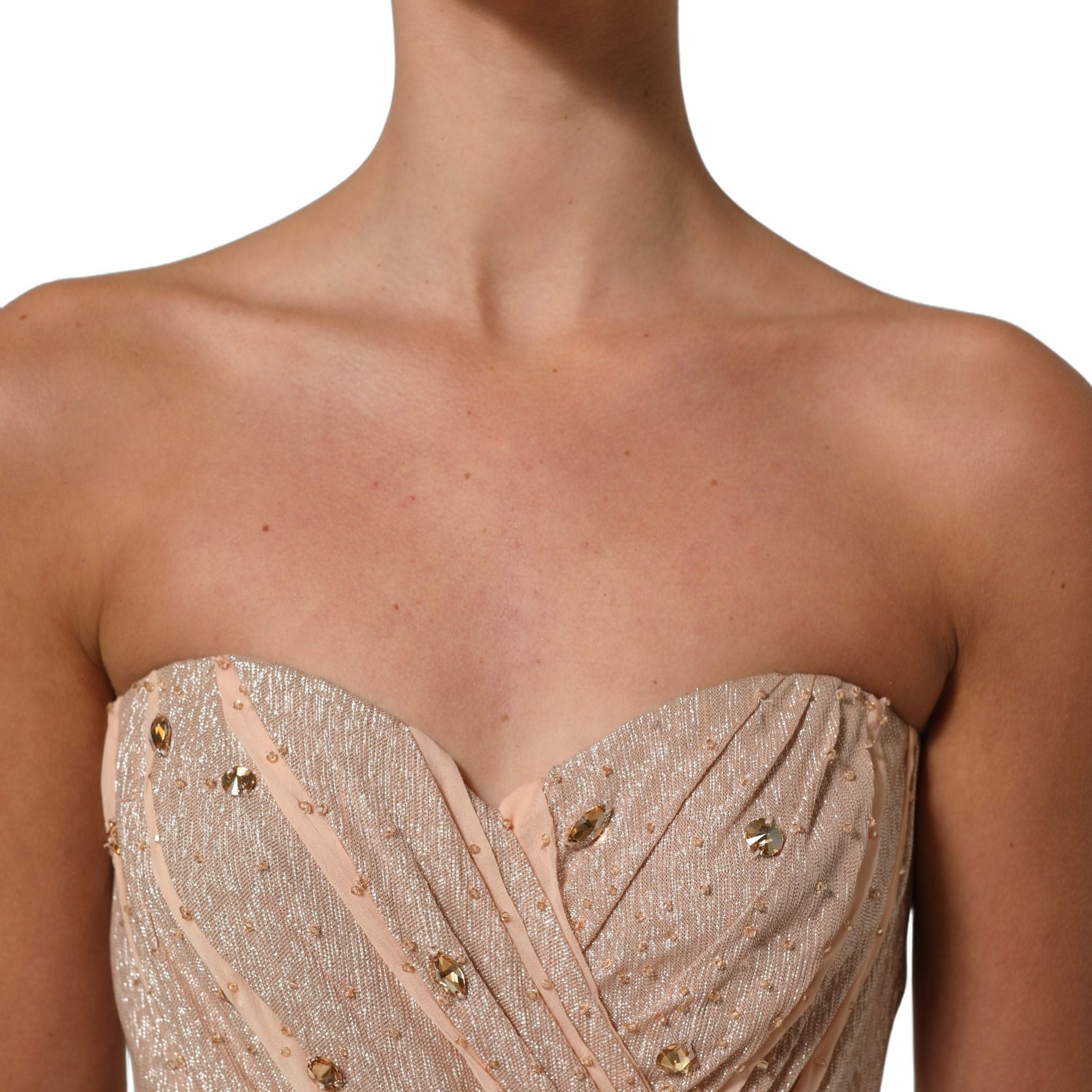 Dolce & Gabbana Nude Embellished Strapless Evening Gown Dress