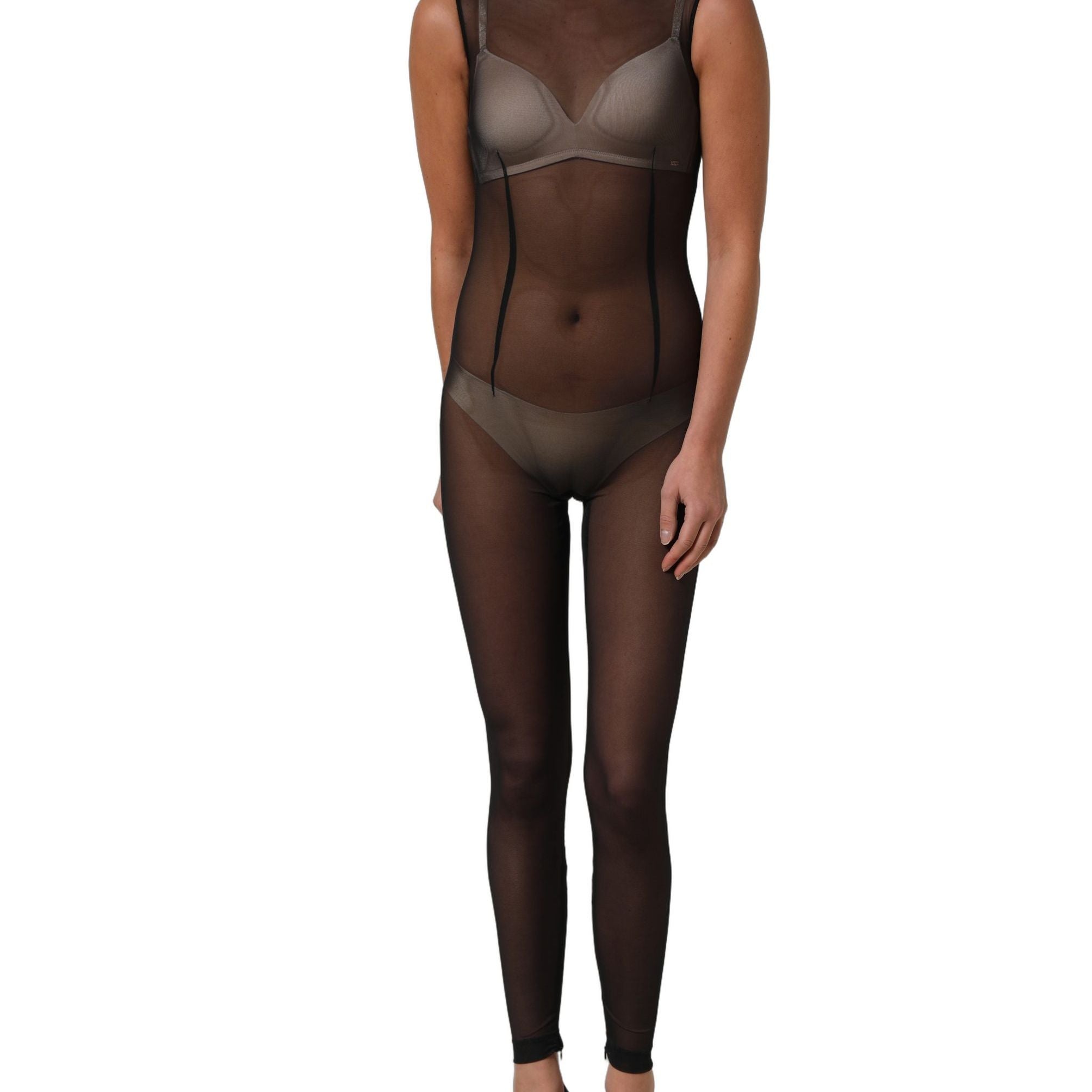 Dolce & Gabbana Black Sheer Mesh Jumpsuit Turtleneck Dress
