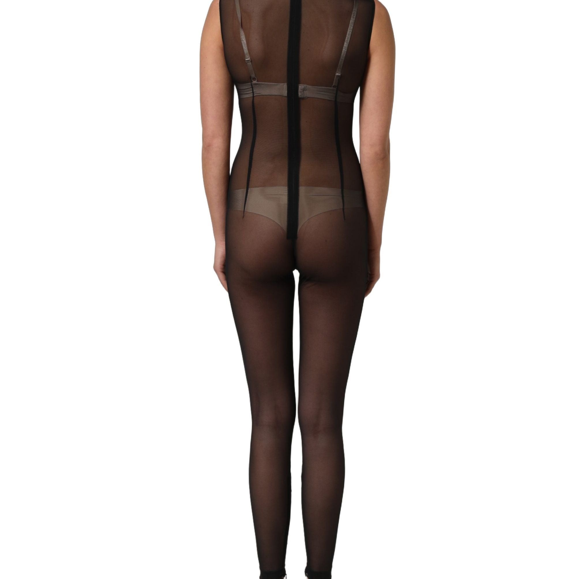 Dolce & Gabbana Black Sheer Mesh Jumpsuit Turtleneck Dress