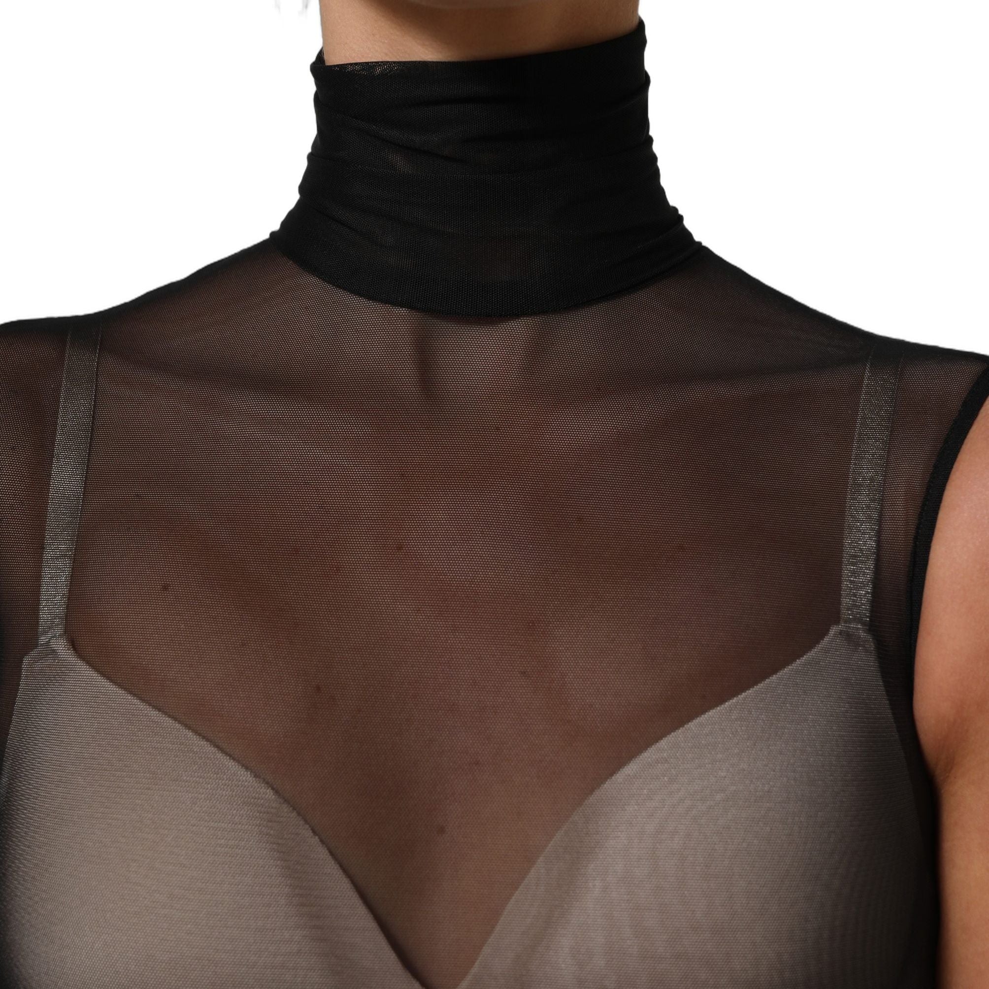 Dolce & Gabbana Black Sheer Mesh Jumpsuit Turtleneck Dress